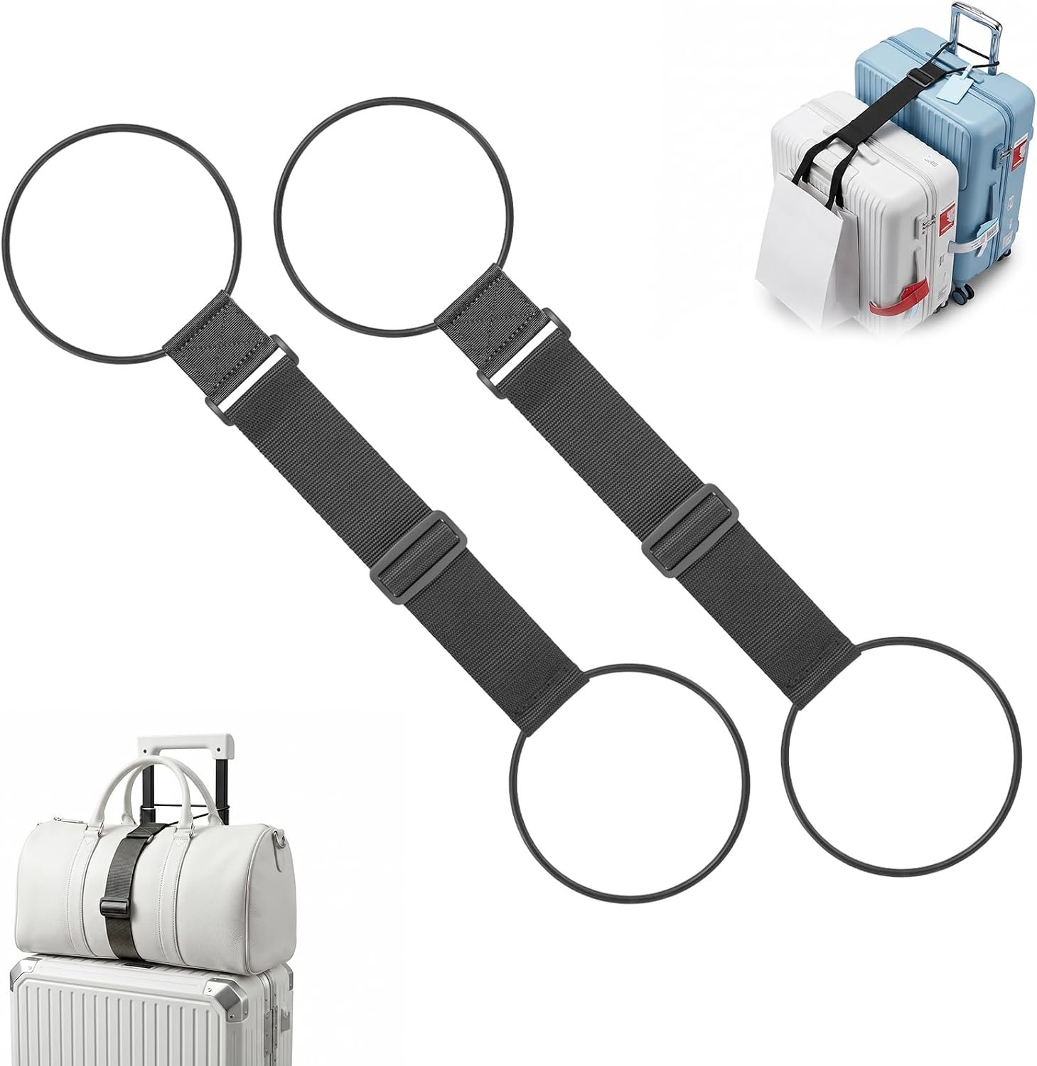 Heavy-Duty Adjustable Elastic Luggage Straps for Suitcases, Black 2-Pack