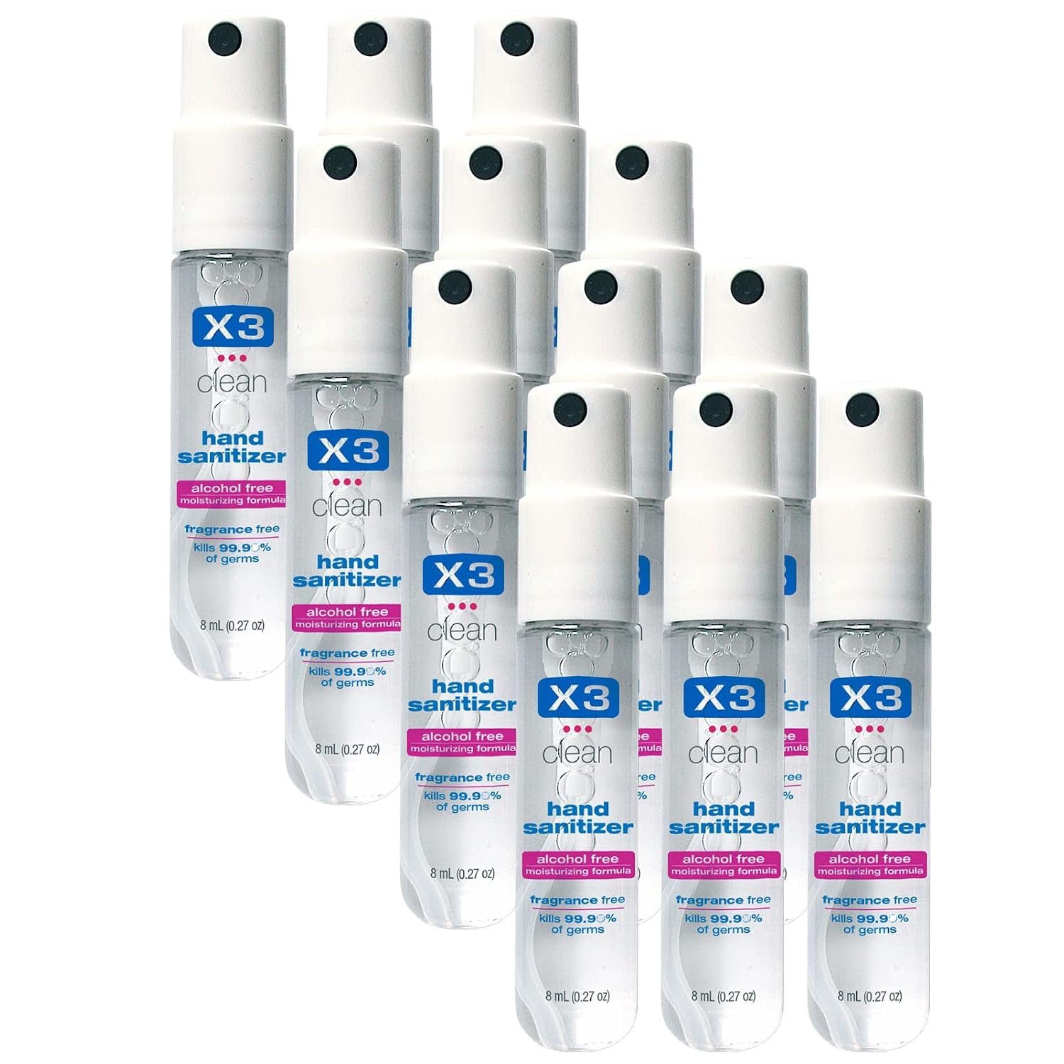 X3 Clean Mini Hand Sanitizer Spray – Alcohol Free and Fragrance Free – Pocket Size 0.27 Ounce Bottles (Pack of 12)