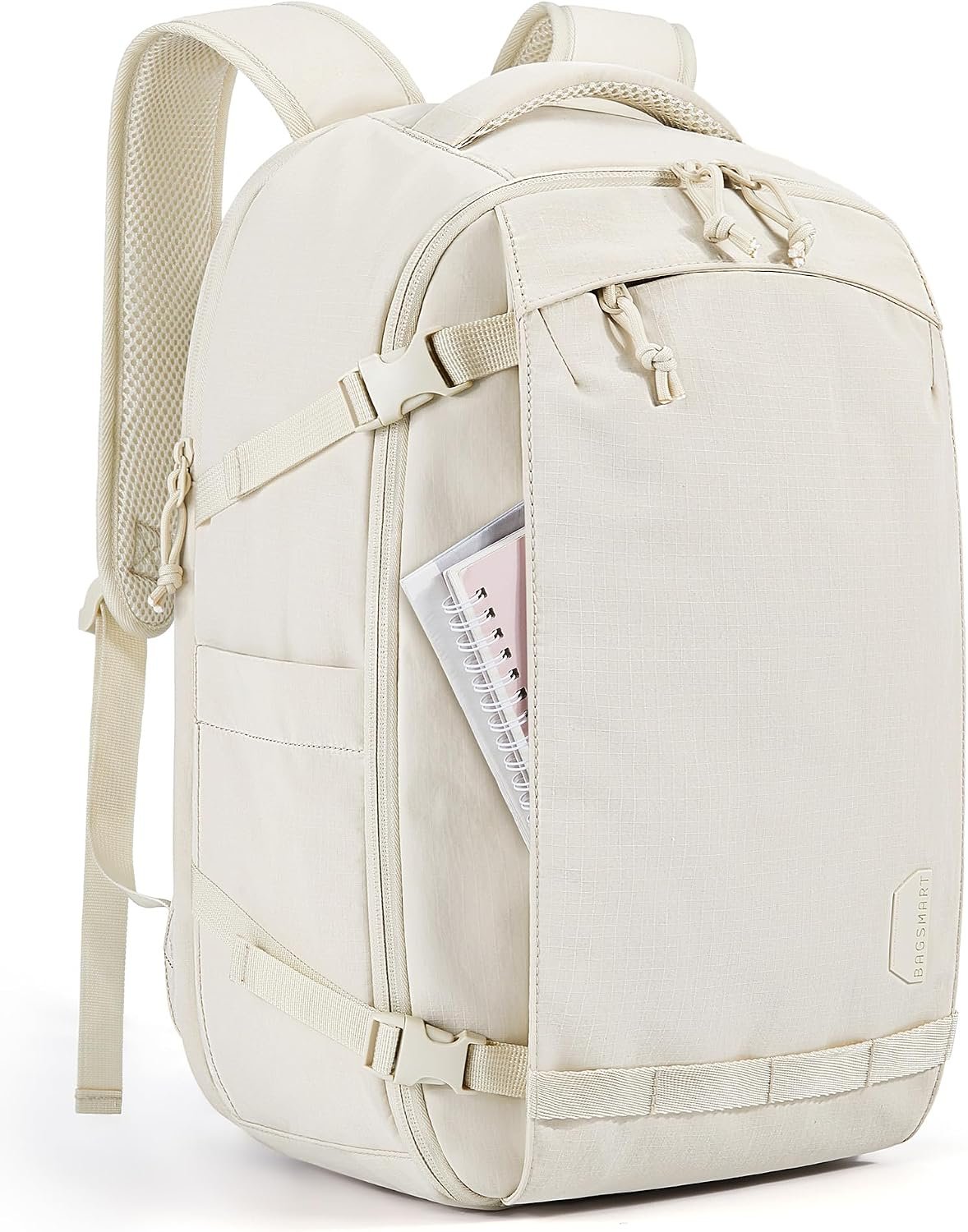 BAGSMART Travel Backpack for Women, 17.3 Inch Carry On Bag, Beige