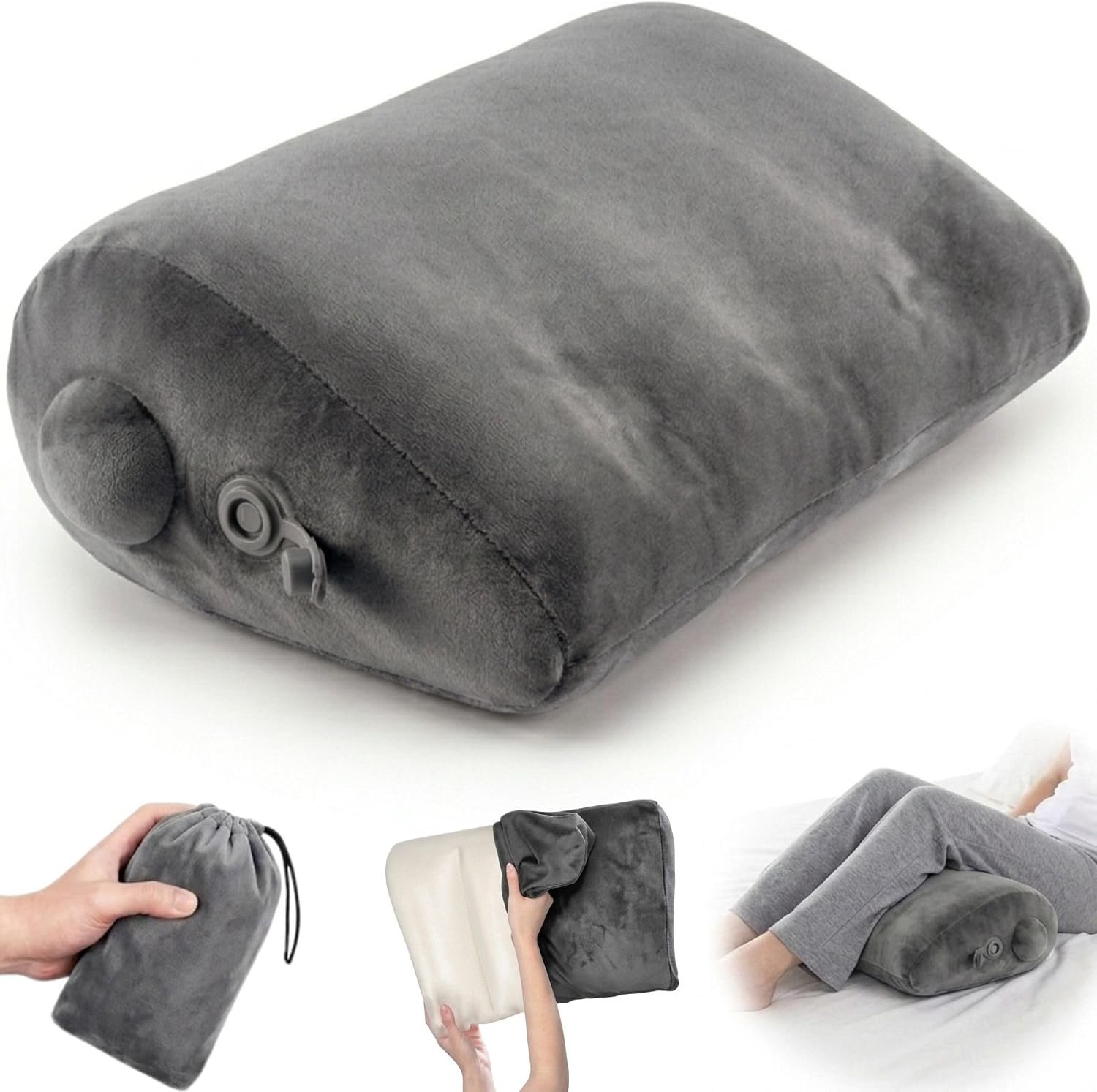 Inflatable Wedge Pillow, Travel, Leg Elevation, Sleep (Gray)