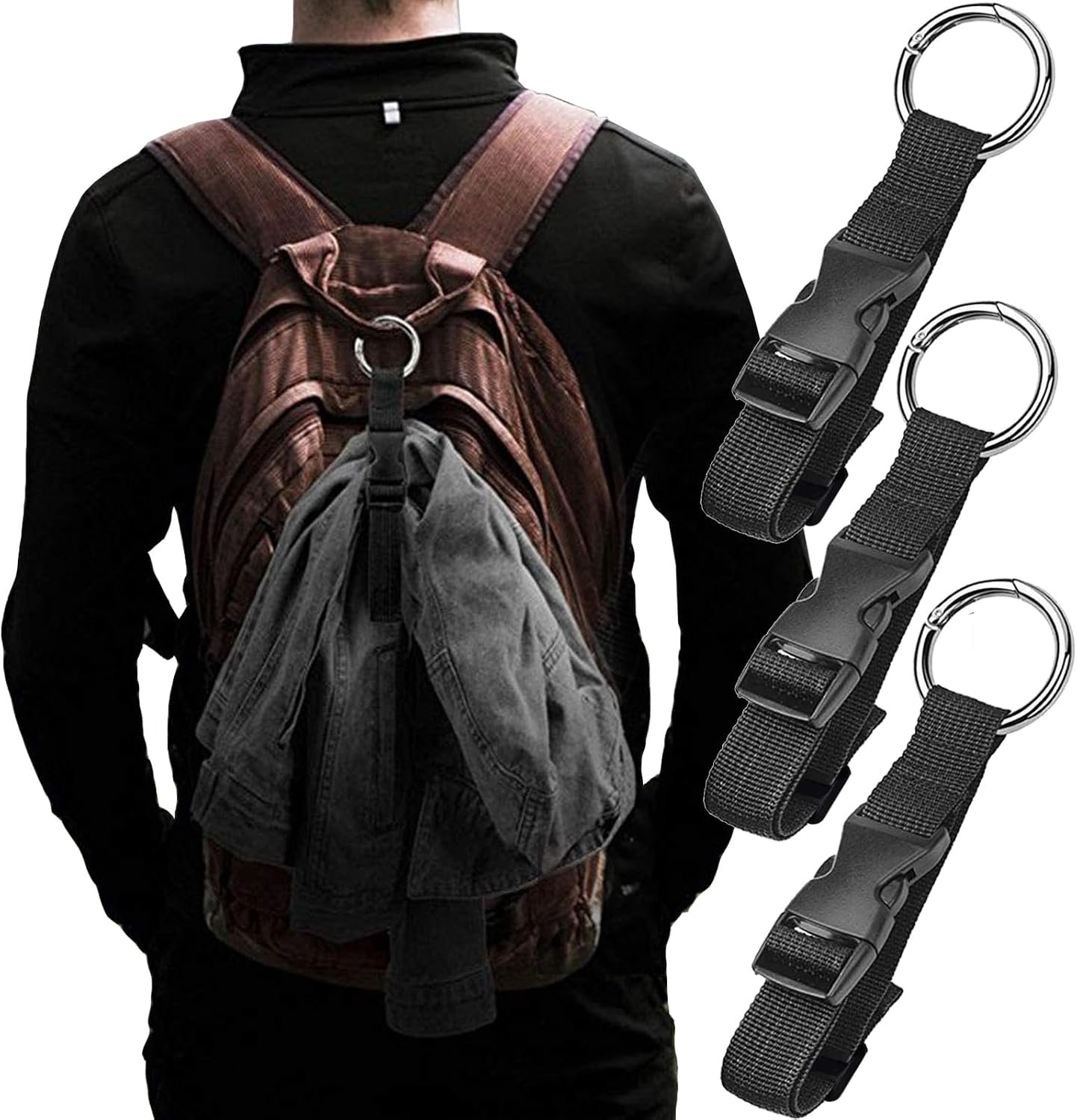 3 Pcs Add a Bag Luggage Straps, Jacket Holder, Make Your Hands Free, Adjustable Suitcase Belt Straps, Travel Accessories for Connecting Luggage or Backpack, Black