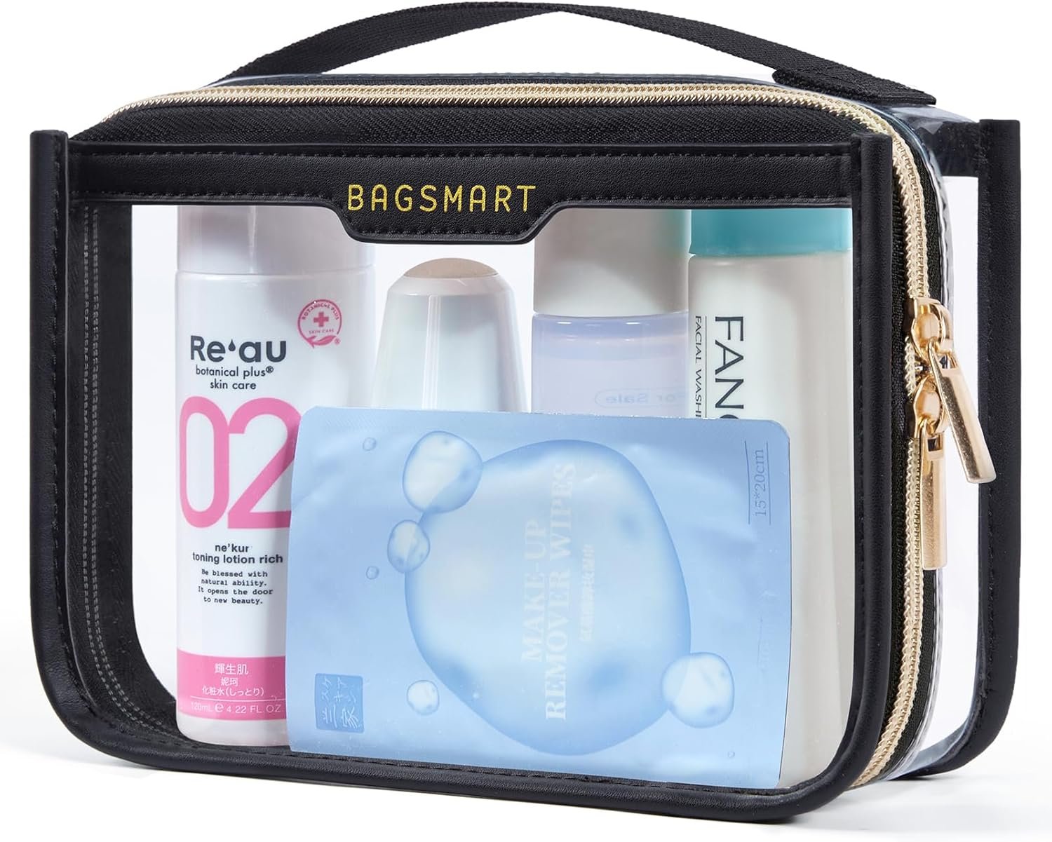 BAGSMART Clear Toiletry Bag for Travel, TSA Approved, 1-Pack, Black
