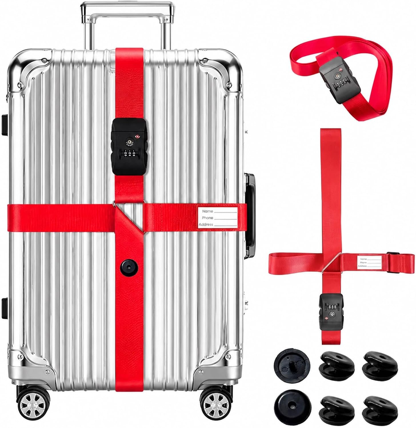 Luggage Straps TSA Approved for Suitcases with Anti-Slip Clips, Anti-Burst Protection, High Visibility Color Easy to Identify, Adjustable Heavy Duty Luggage Belt for 20-34 Inch Suitcases(Red)