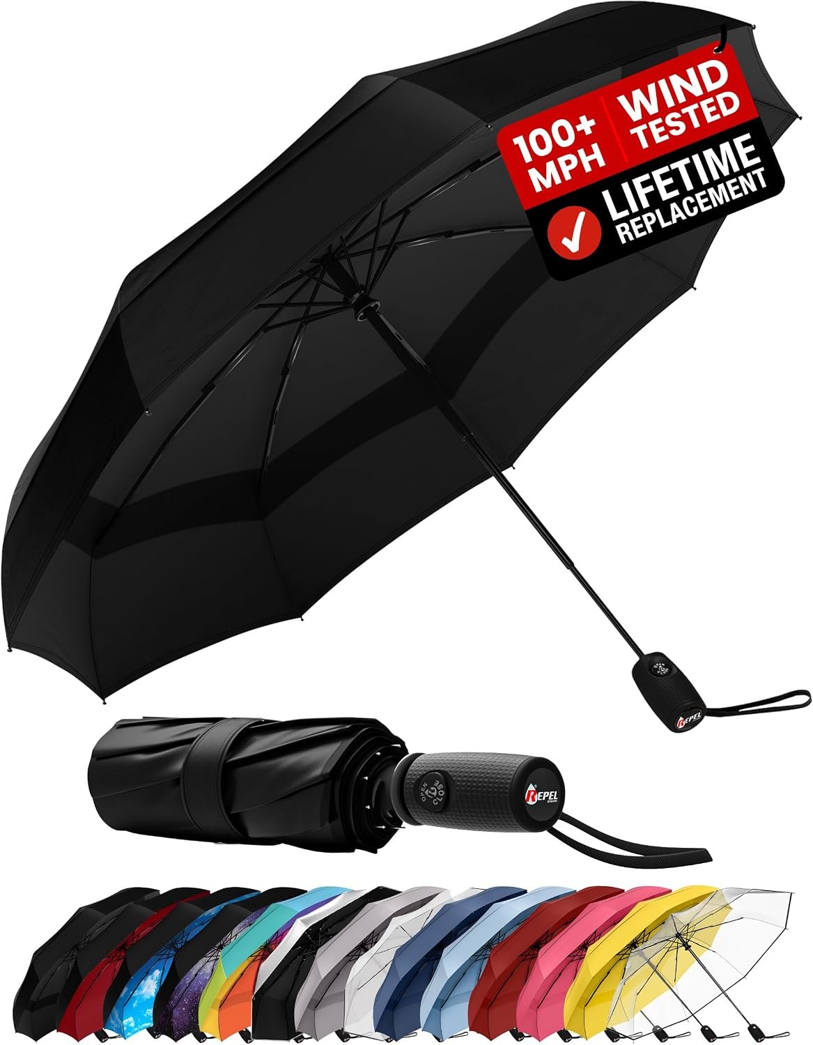 Windproof Travel Umbrella – Compact & Withstands Winds up to 100MPH, Strongest Premium Auto Folding Umbrella for Rain and Sun – Durable, Light & Portable for Women & Men, Fits Backpack & Cars