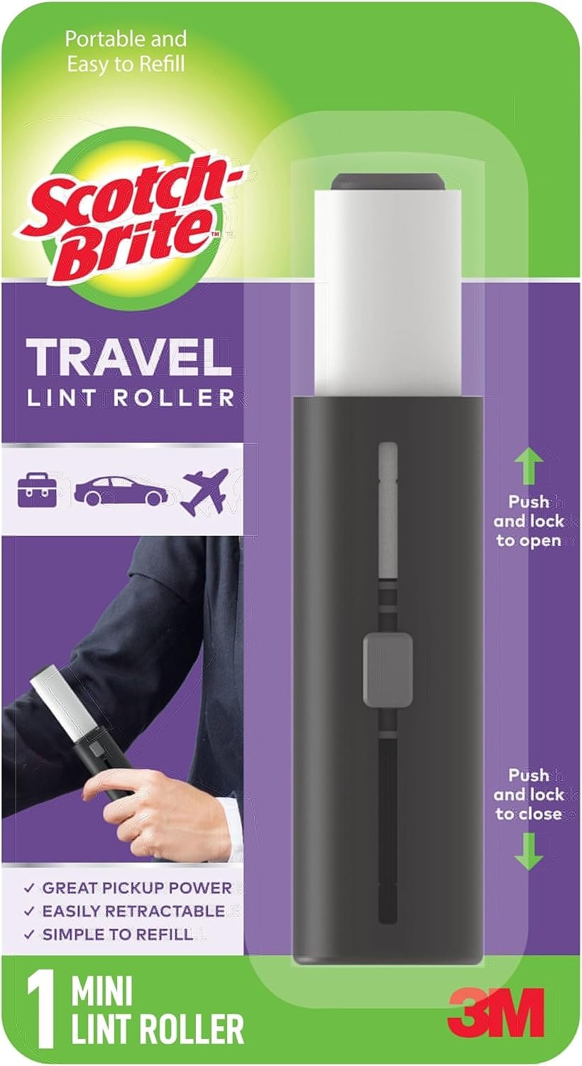 Scotch-Brite Mini Travel Lint Roller, Works Great On Pet Hair, 30 Sheets