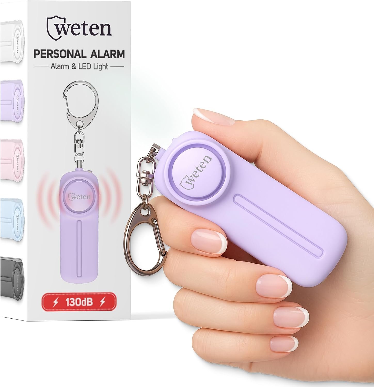 Personal Safety Alarm Keychain for Women, 130dB Panic Pin Siren, Purple