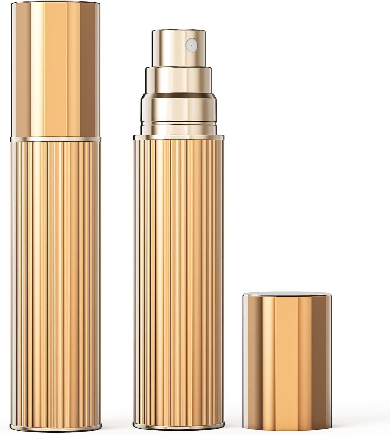 kuangre 10ml Perfume Atomizer Travel Refillable, Glass liner filled perfume bottle, Mini Cologne Dispenser, Portable Sprayer Pocket Size for Women Men Cruise Car Trip Gift 0.34oz (Gold)