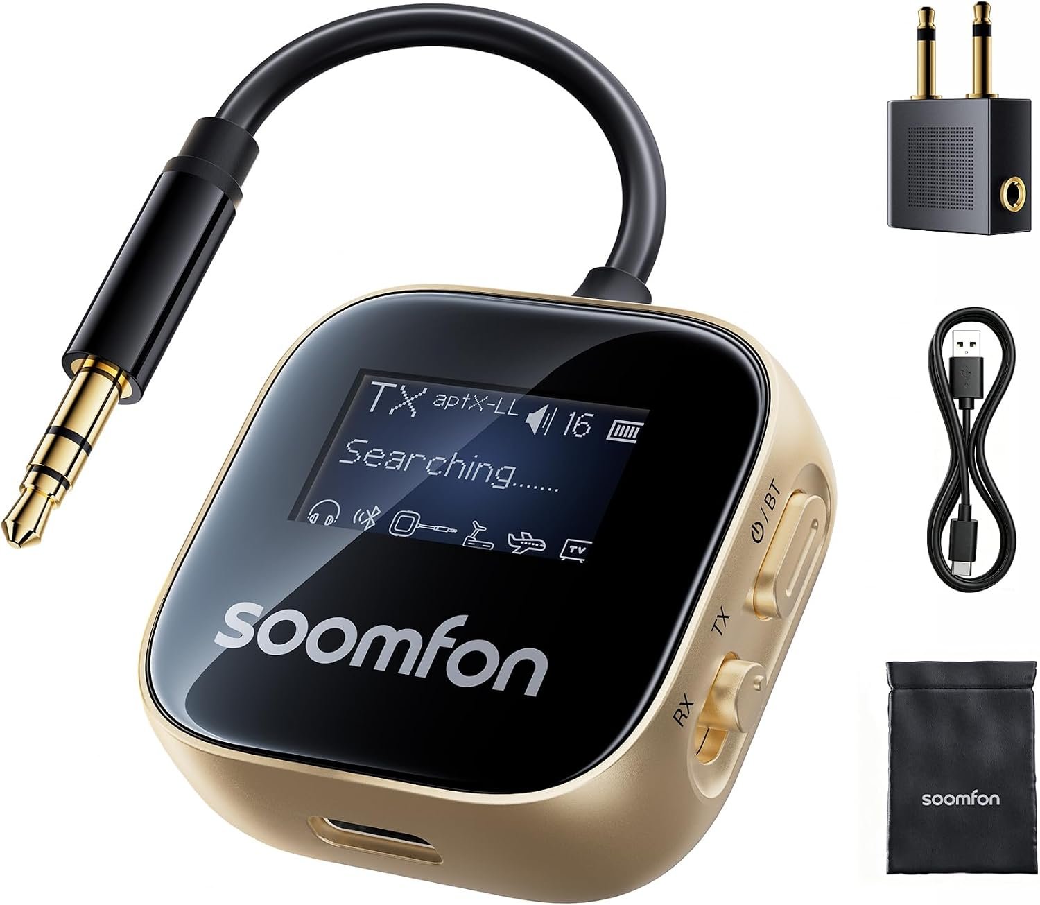 SOOMFON aptX-LL Bluetooth 5.3 Transmitter Receiver for TV to 2 Headphones