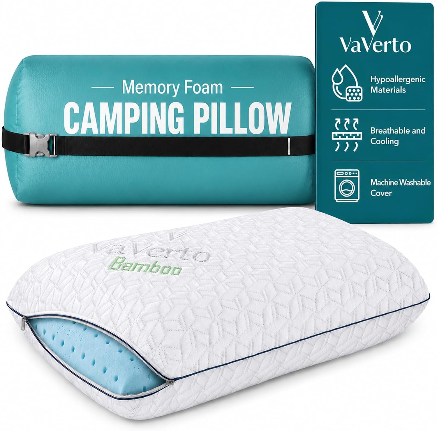 Vaverto Camping Pillow – Backpacking Memory Foam Travel Pillow 1-Pack
