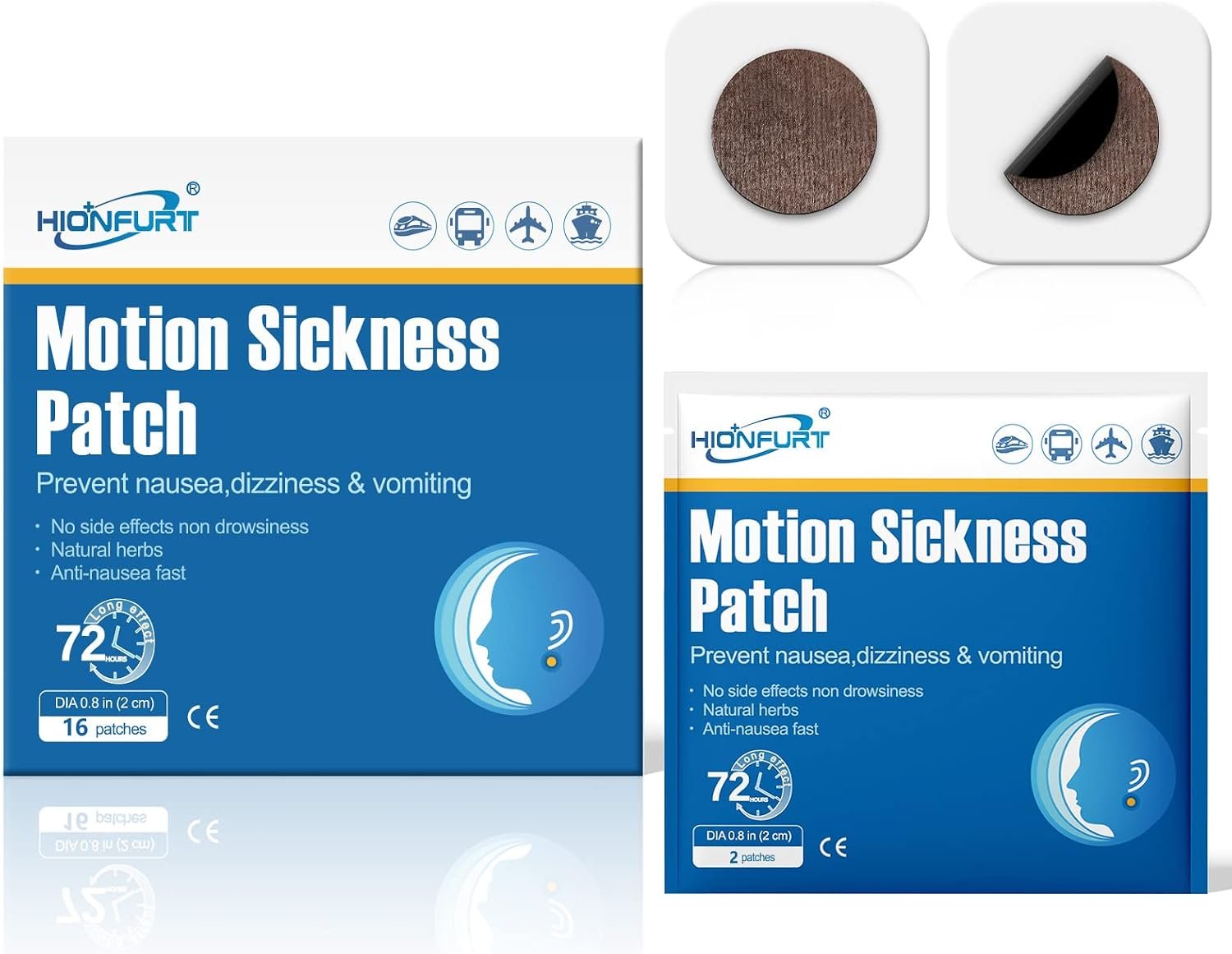 Hionfurt 16ct Motion Sickness Patches, Non-Drowsy Herbal Relief