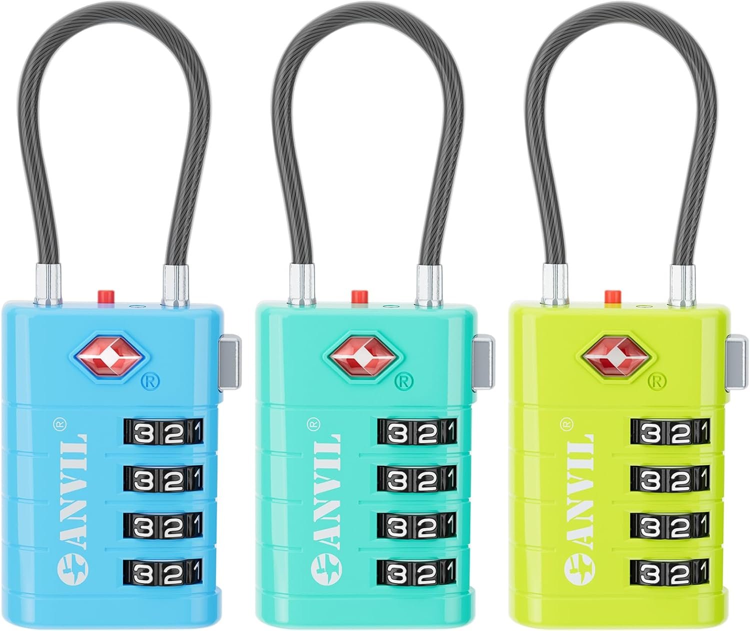 ANVIL TSA Approved Luggage Locks with Search Alert Indicator, 4-Digit Combination Suitcase Lock, Advanced TSA008 Core Heavy Duty Anti-Theft Travel Lock for Double Zippers, Backpacks