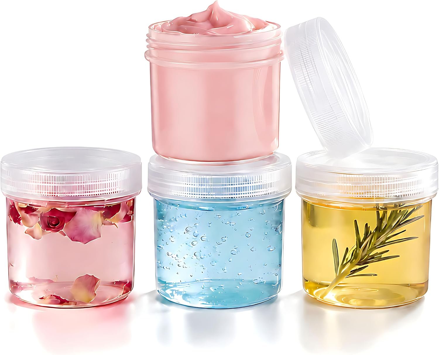 TSA Approved Wide Mouth Travel Size Containers, PP Clear Leak Proof Travel Plastic Jars with Lids for Creams Lotion Cosmetic, Jewelry Beads, Sample, Small Items Storage (1 oz, 4 Pcs)