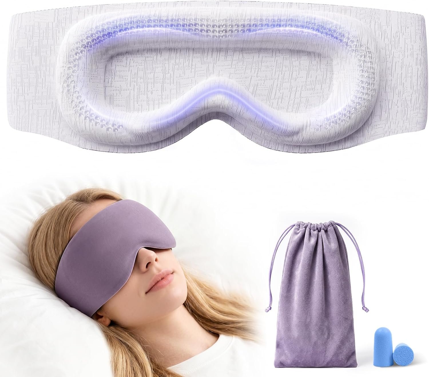 Weighted Sleep Mask with 3D Eye Cups for Light Blocking, Purple