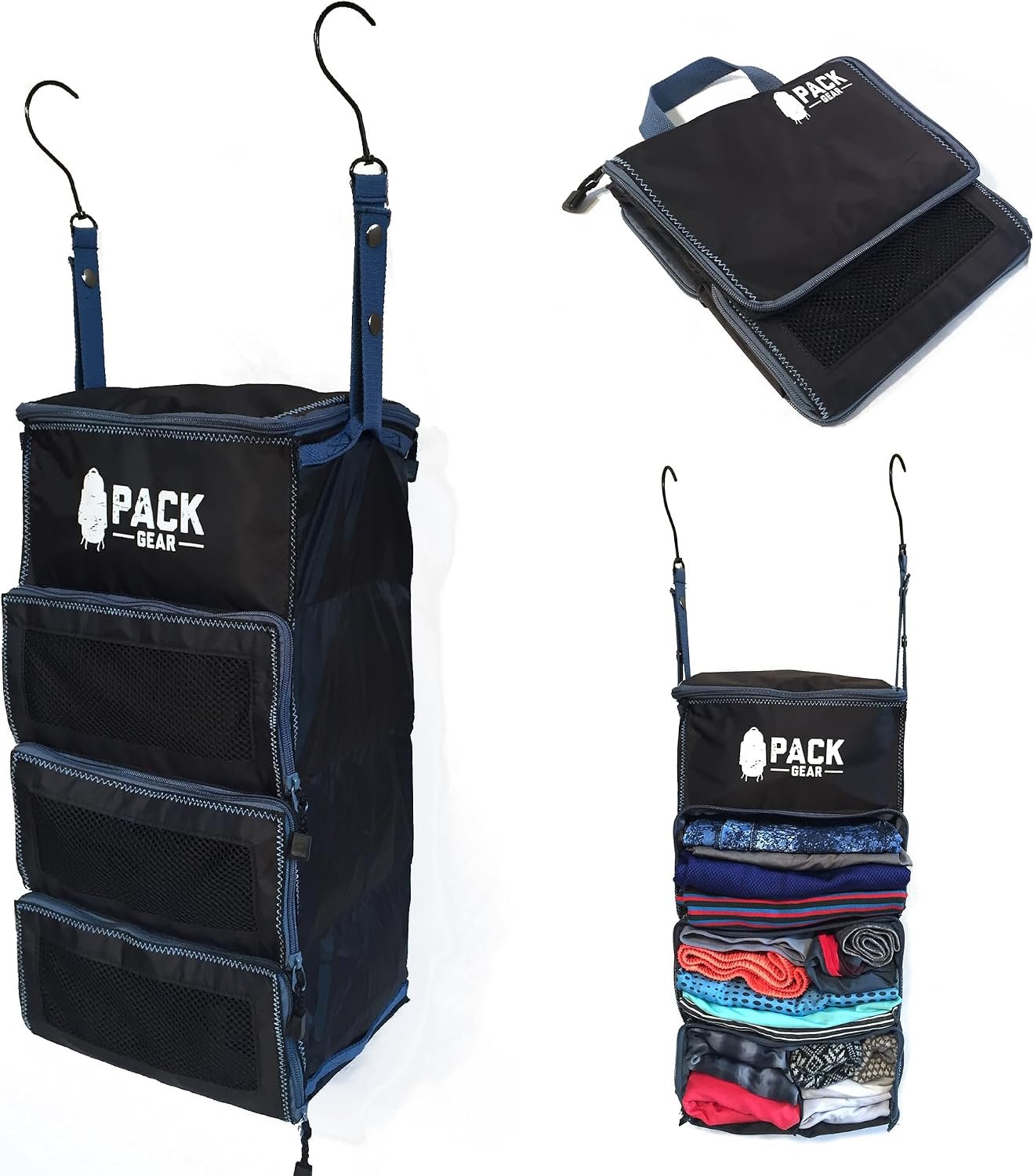 Pack Gear Hanging Carry-On Organizer – Our Standard Hanging Luggage Organizer Fits Any Carry On – Our Packing Cubes For Travel Use Mesh Windows to Make Finding Clothes Easy (Black, S)