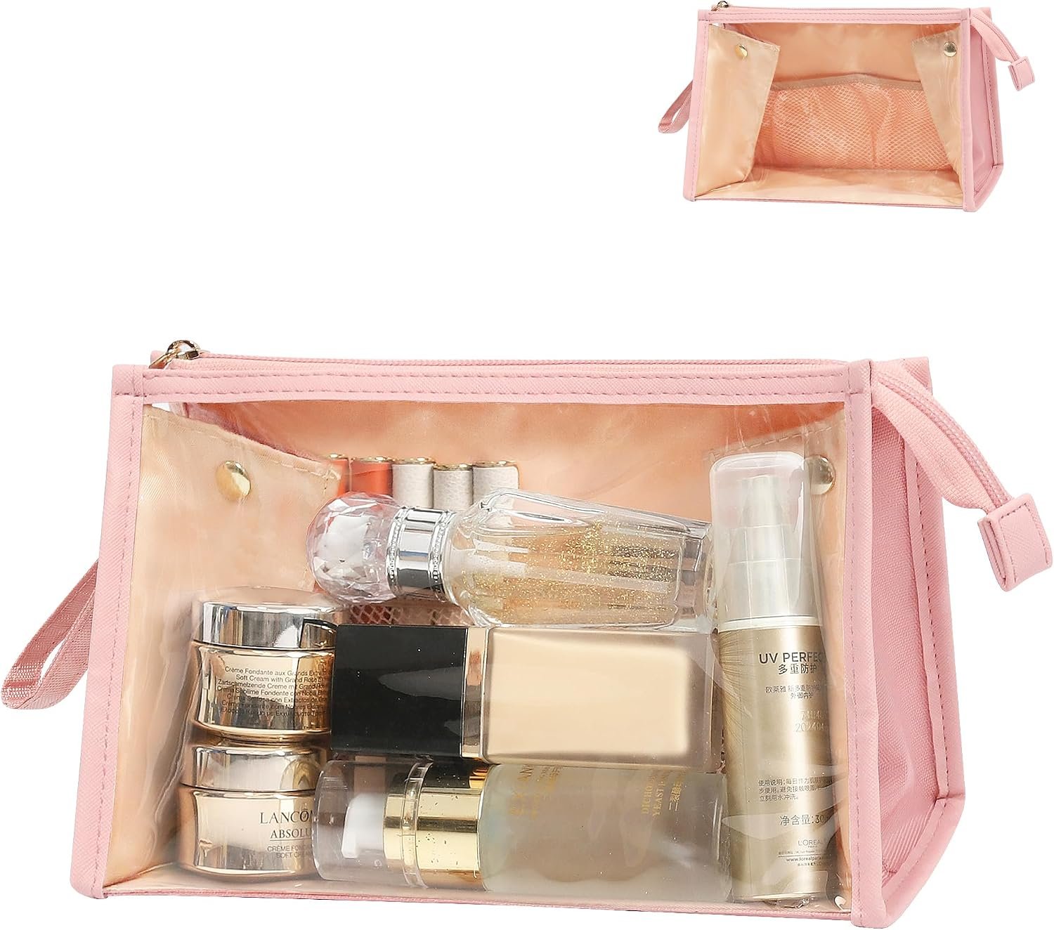 MONSTINA Makeup Bag, Clear Cosmetic Case Large Capacity, Portable Travel Makeup Case Organizer, Waterproof Toiletry Bag, Easter Birthday Gifts, Pink