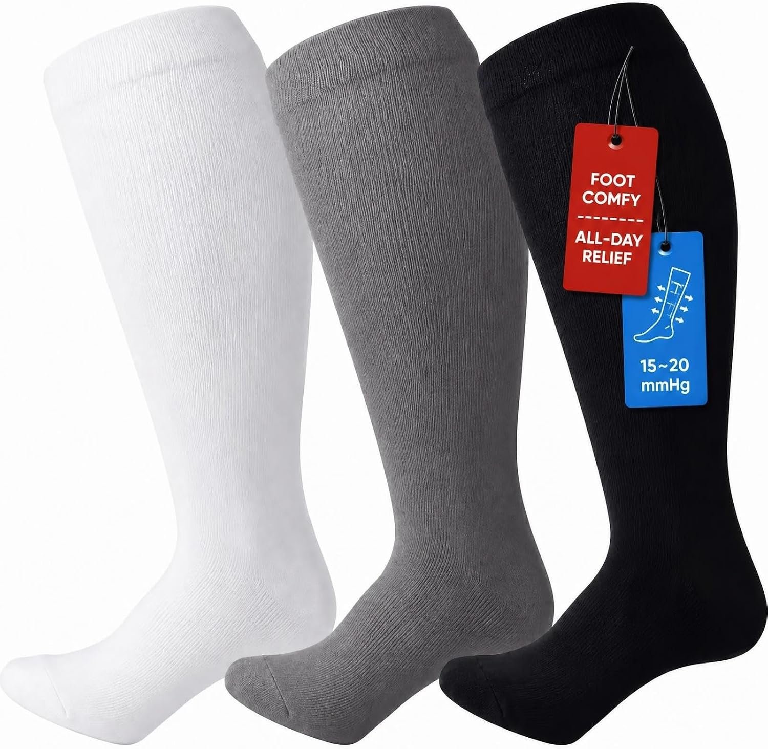 iCamter Plus Size Compression Socks for Women Men Wide Calf 15-20 mmHg