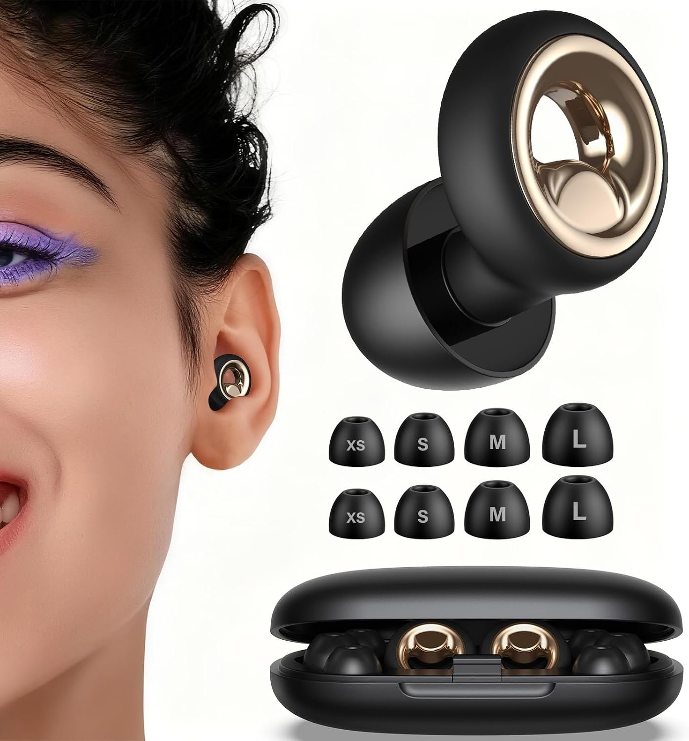 Ear Plugs for Sleeping Noise Cancelling, Reusable Silicone Ear Plugs with 8 Ear Tips, Soft Hearing Protection for Sleep, Snoring, Concerts, Travel, Work, Study(Dark Phantom)