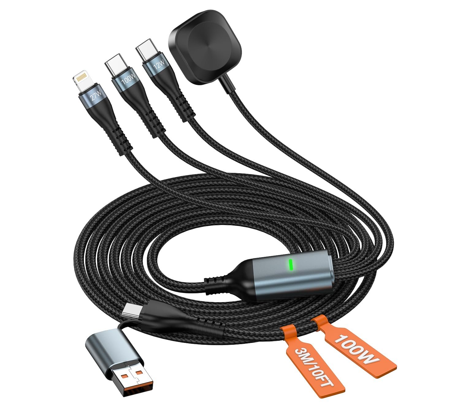 10FT Multi Charging Cable for Apple Watch, 100W Fast Charging, 4-in-2