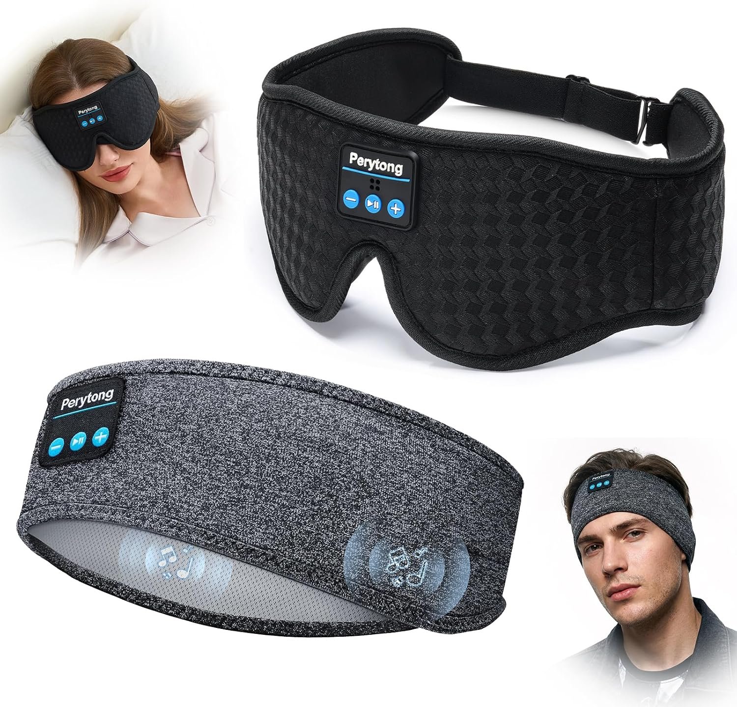 2-Pack Sleep Mask with Bluetooth Headphones & Sleep Headphones Headband Wireless, Ultra-Thin Stereo Speakers for Side Sleepers Perfect for Insomnia, Yoga, Air Travel, Meditation