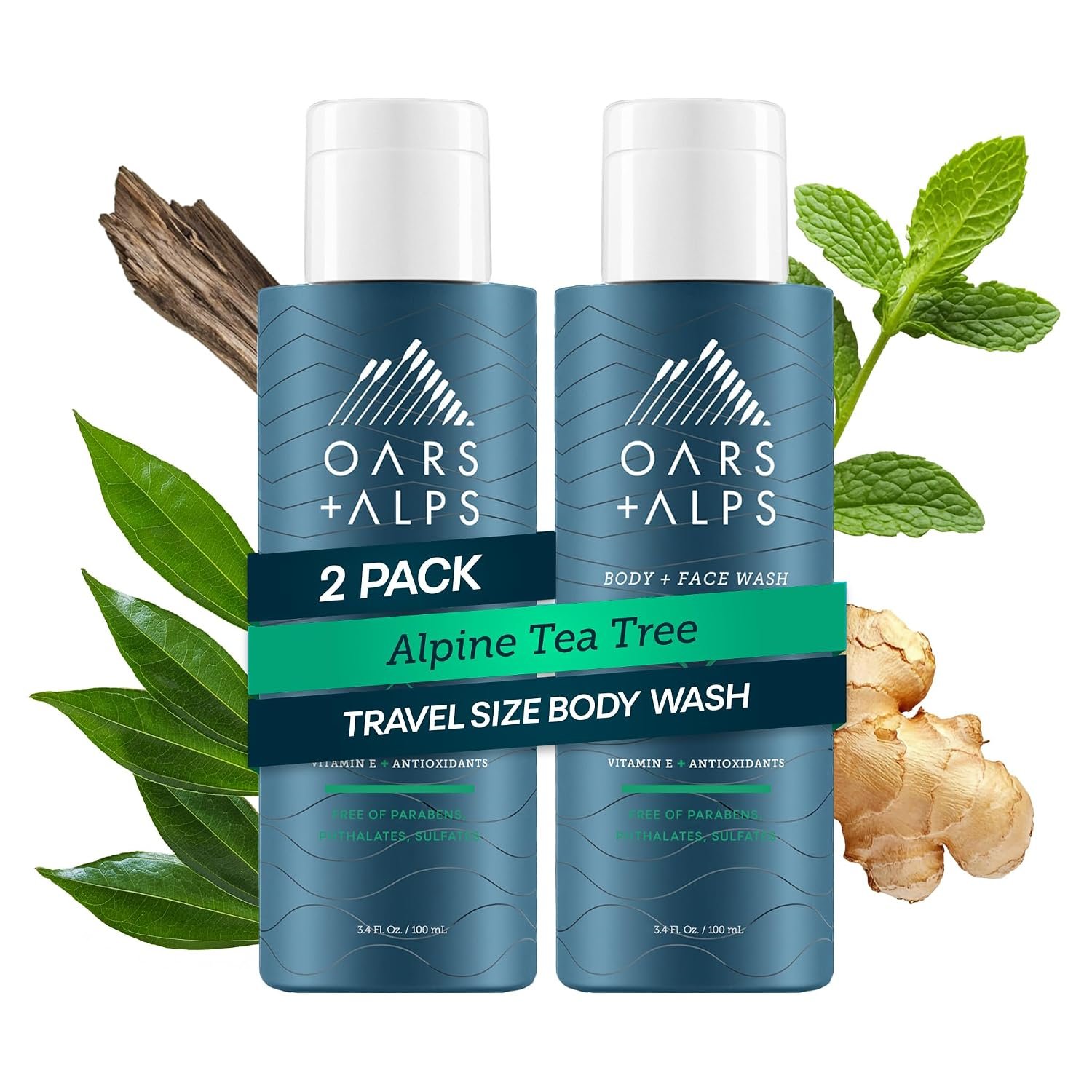 Oars + Alps Travel Mens Body Wash, Moisturizing Body Wash, 2pk, 3.4 Fl Oz