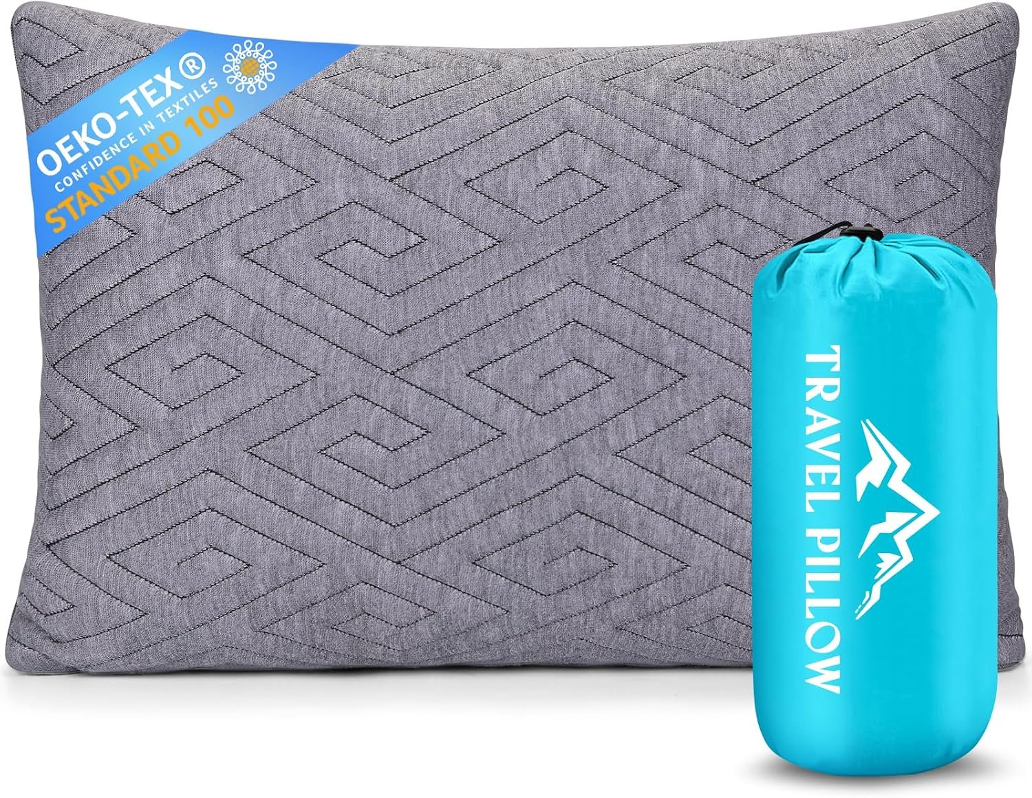 1 MIDDLE ONE Travel Pillow for Sleeping Camping, Memory Foam Small Pillow with Breathable Cover for Backpacking, Airplane, Car (17.5 x 12 Inch)