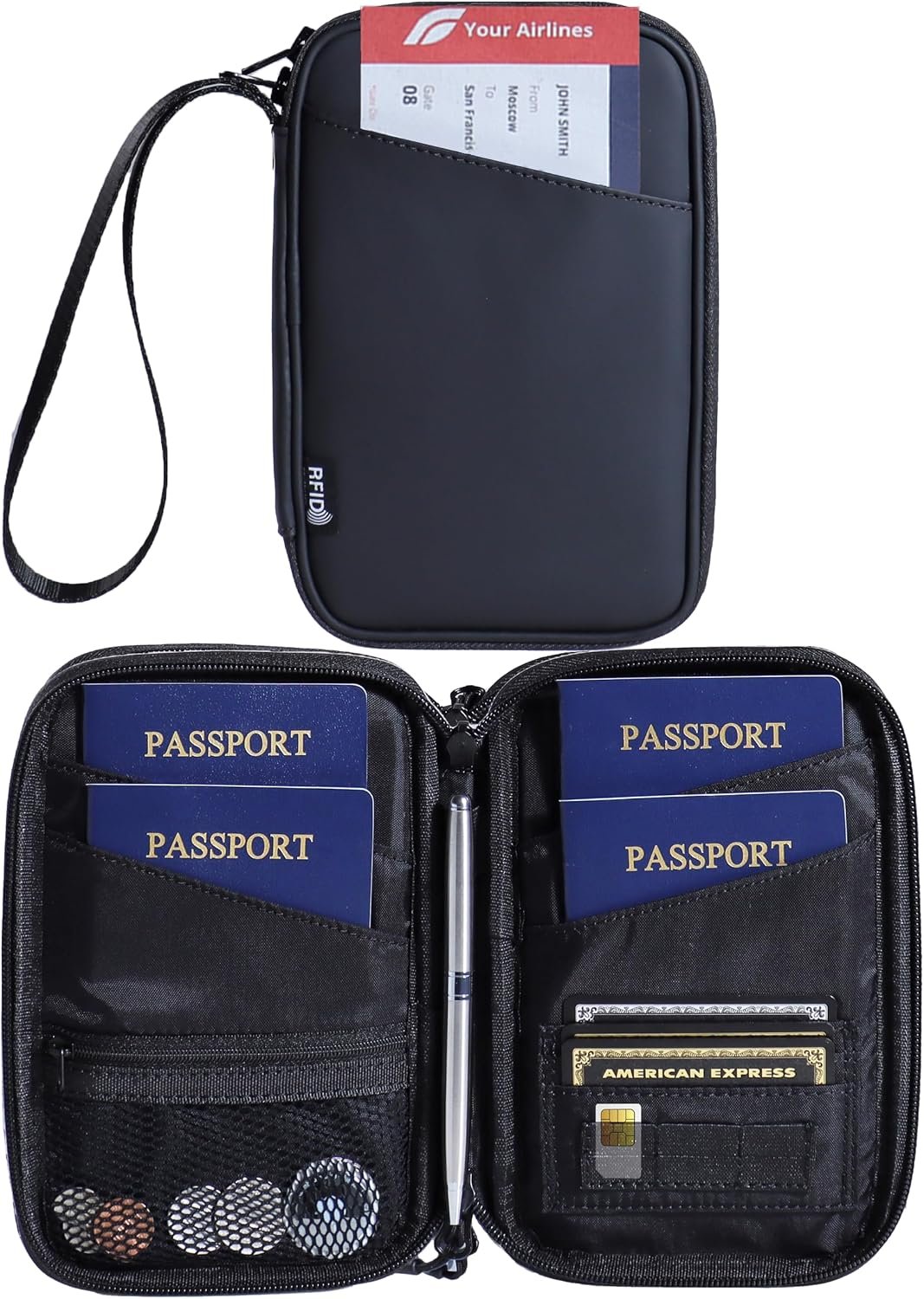 Lagre Family Passport Holder for 4, Solid Black