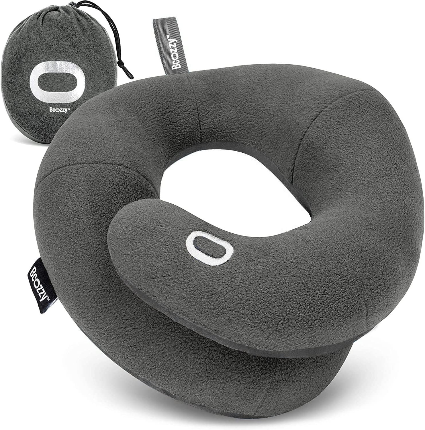 BCOZZY Chin Supporting Travel Pillow- Unique Patented Design Offers 3 Ergonomic Ways to Support The Head, Neck, and Chin When Traveling and at Home. Fully Washable. Large, Gray