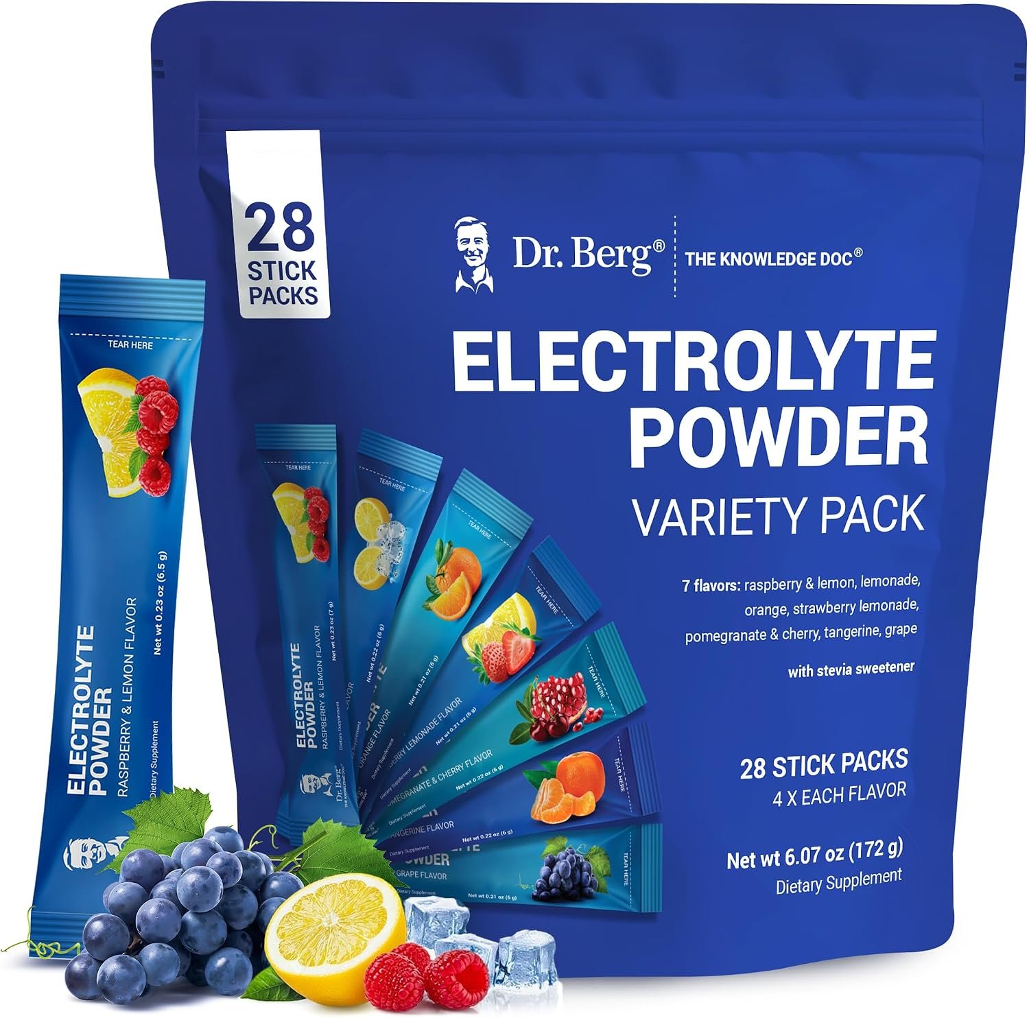 Dr. Berg Sugar Free Electrolyte Powder Packets (Variety Pack) – Daily Electrolyte Drink Mix – 28 Total Hydration Pouches Sugar Free – Keto Electrolytes Powder Packets No Sugar – 7 Delicious Flavors