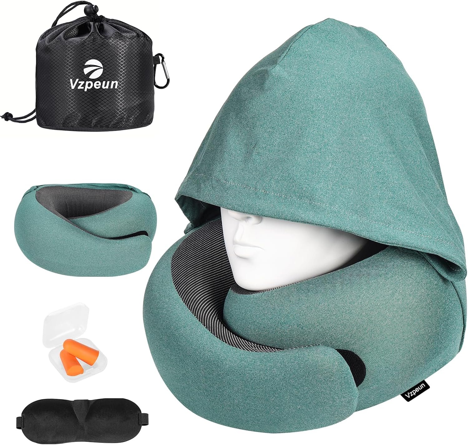 Travel Pillow – Hooded Neck Pillow Airplane Memory Foam Filling