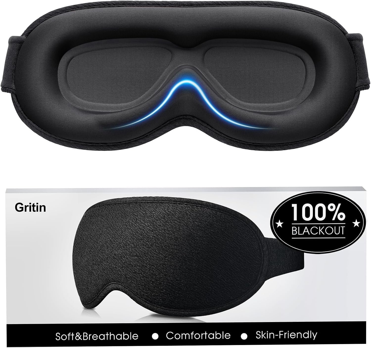 Gritin 100% Blackout Sleep Eye Mask for Women Men, Zero Pressure Sleep Mask