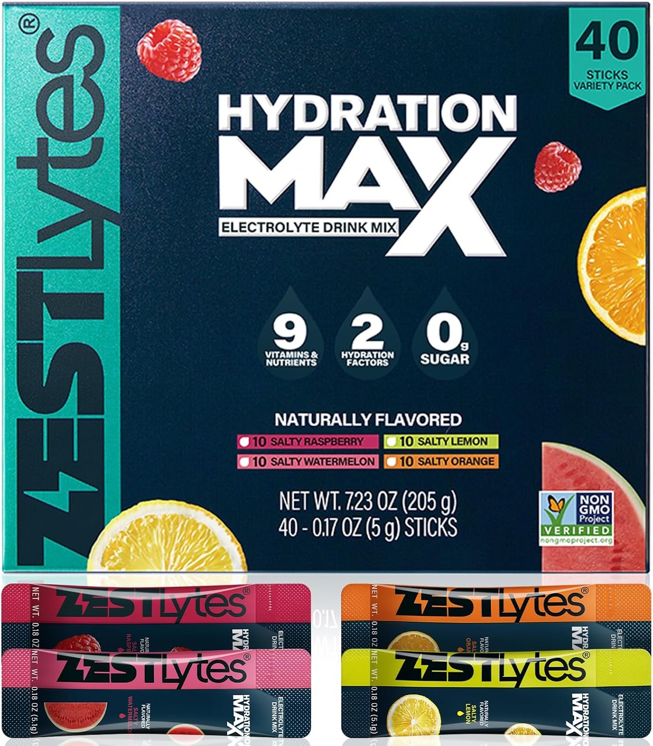 40 Sticks Salty Fruit Sugar Free Electrolyte Hydration Packets High Sodium