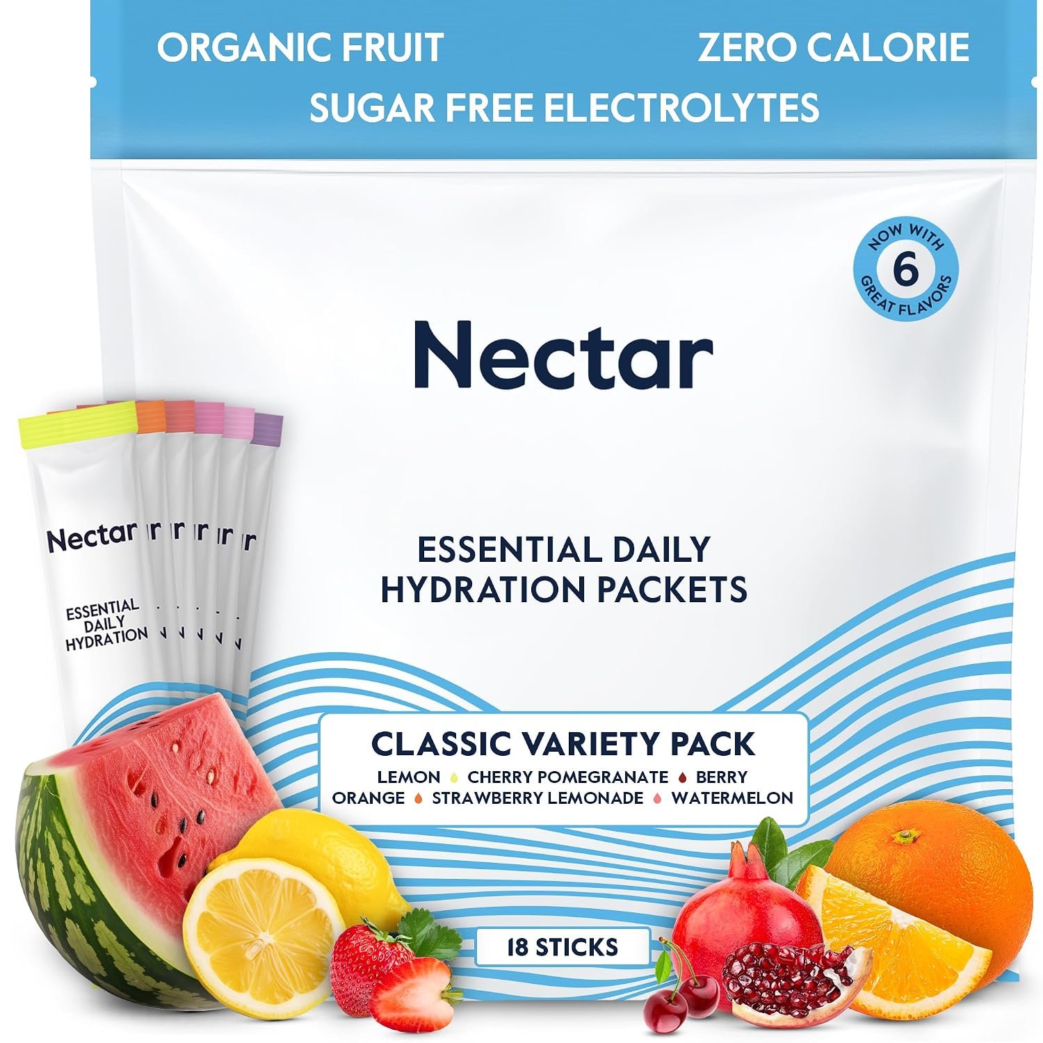 Nectar Hydration Packets – Electrolytes Powder Packets – No Sugar or Calories – Organic Fruit Liquid Daily IV Electrolytes Powder for Dehydration Relief & Rapid Rehydration (Watermelon 18 Pack)