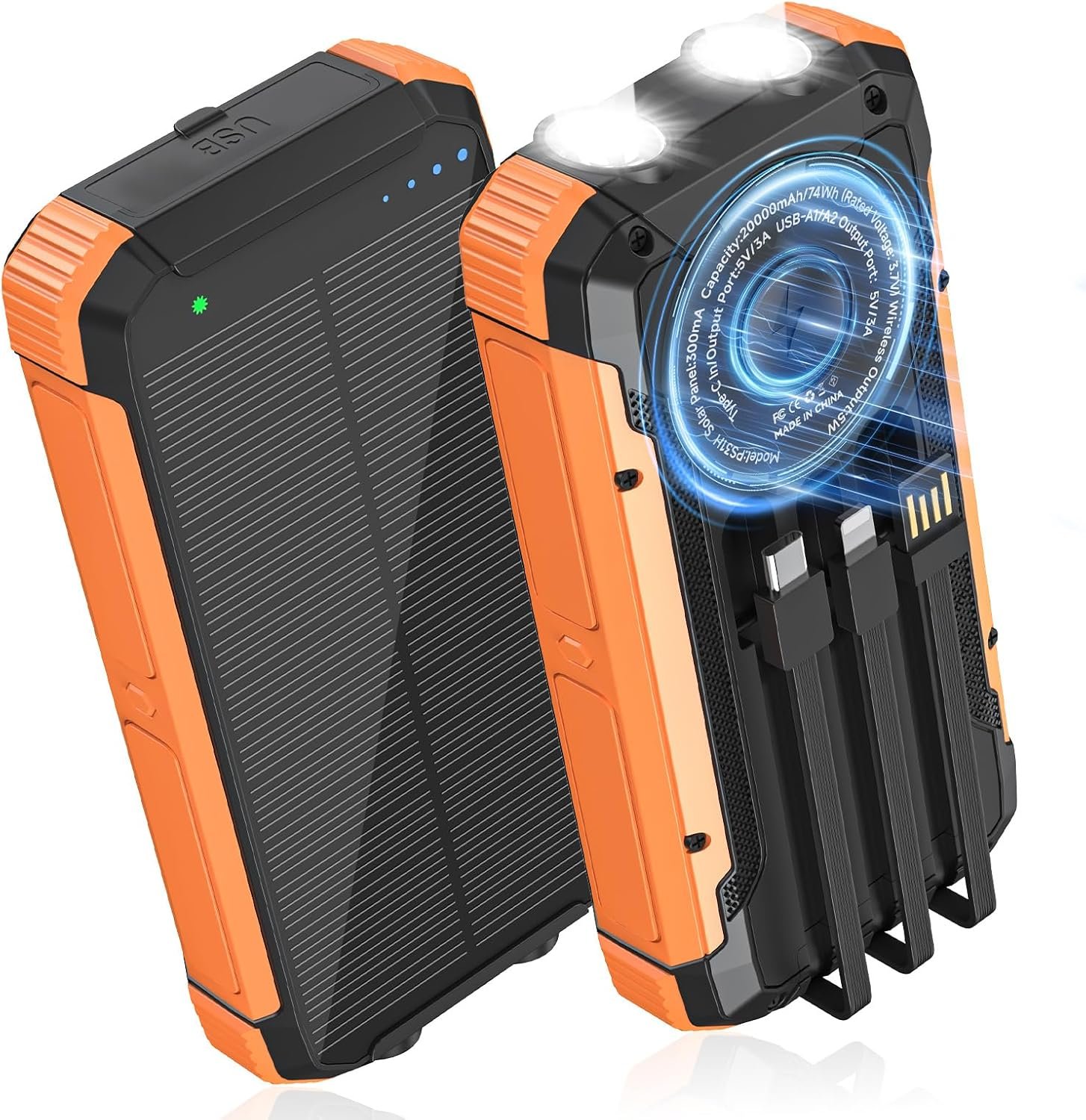 Solar Charger Power Bank 20000mAh, Portable Wireless Charger for iphone