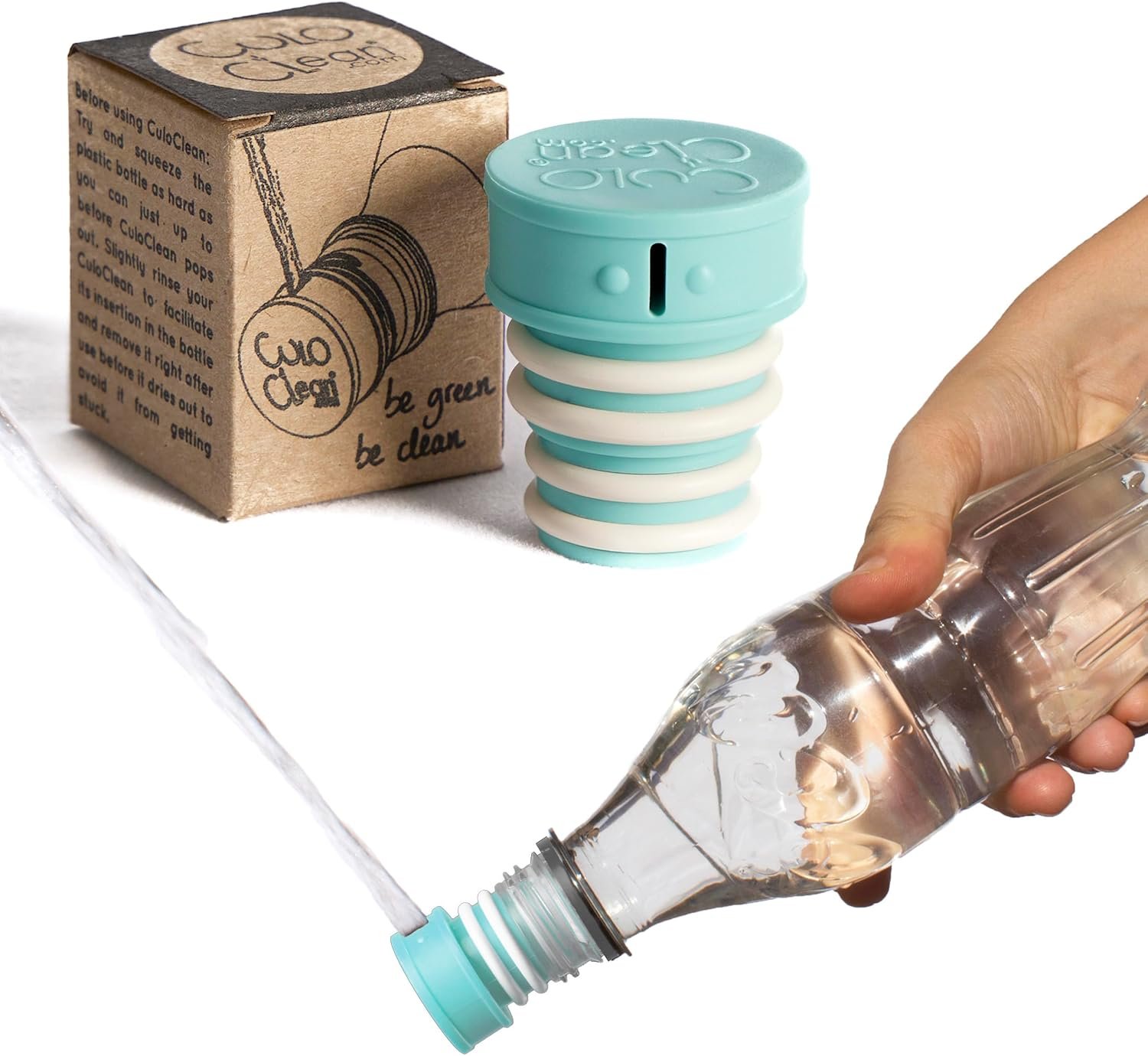 CuloClean Portable Bidet for Toilet, Travel, or Camping. Compatible with Any Plastic Bottle. Discreet, Sanitary or Travel Shower, Attachable Stopper, Backcountry Bidet Nozzle (1pcs Aquamarine)