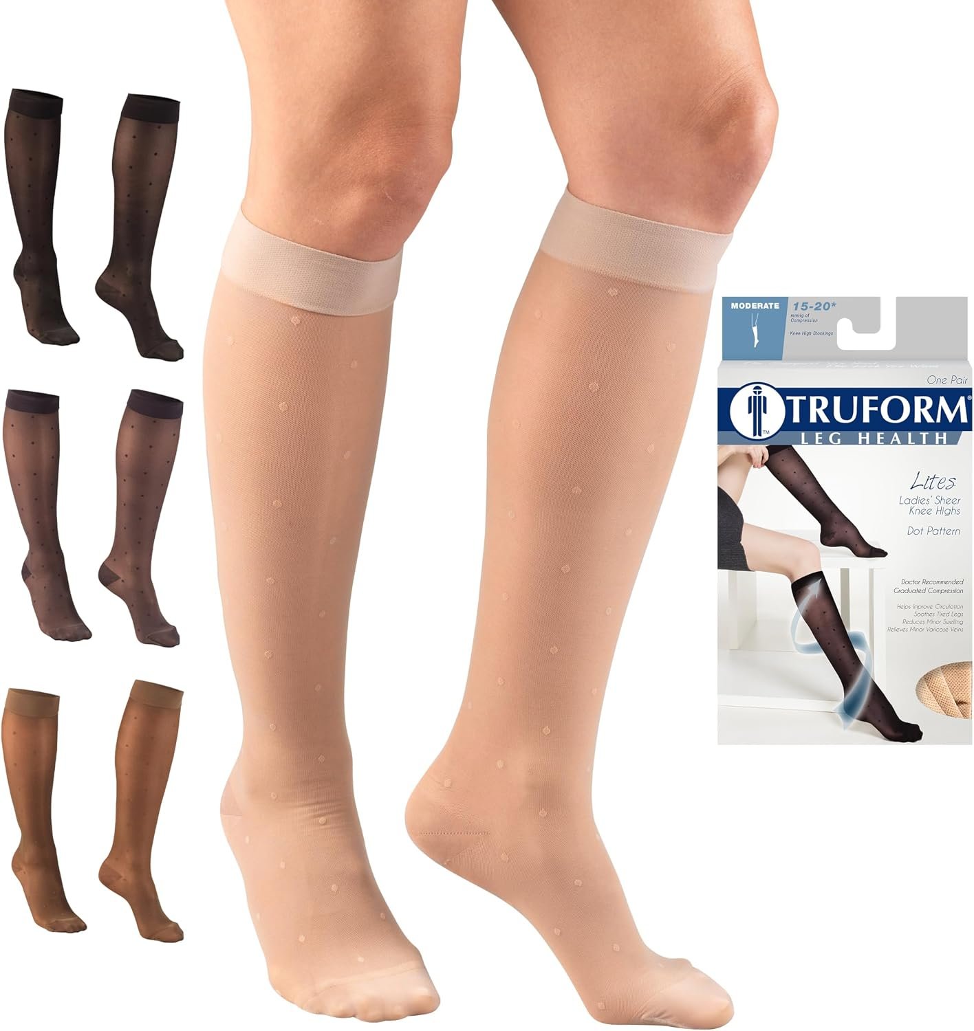 Truform Sheer Compression Stockings, 15-20 mmHg, Women’s Knee High Length, Pattern Knit