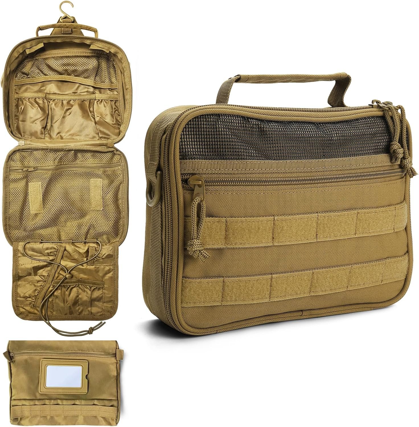 SMONT Toiletry Bag for Men Travel Toiletry Organizer Dopp Kit Travel Organizer Toiletries Tactical Bag Shaving Hygiene Bag Bathroom Hanging Men’s Toiletry Bag for Short Trips Brown
