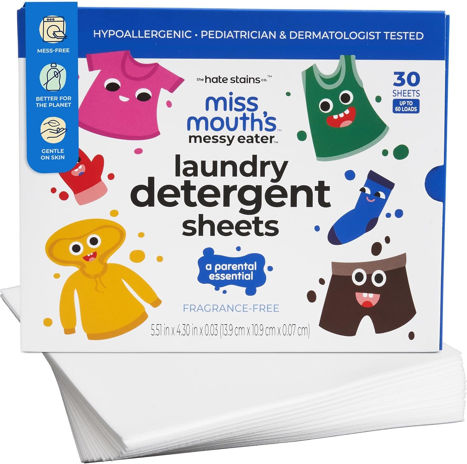 Miss Mouth’s Laundry Detergent Sheets, Sensitive, Fragrance Free, 60 Loads