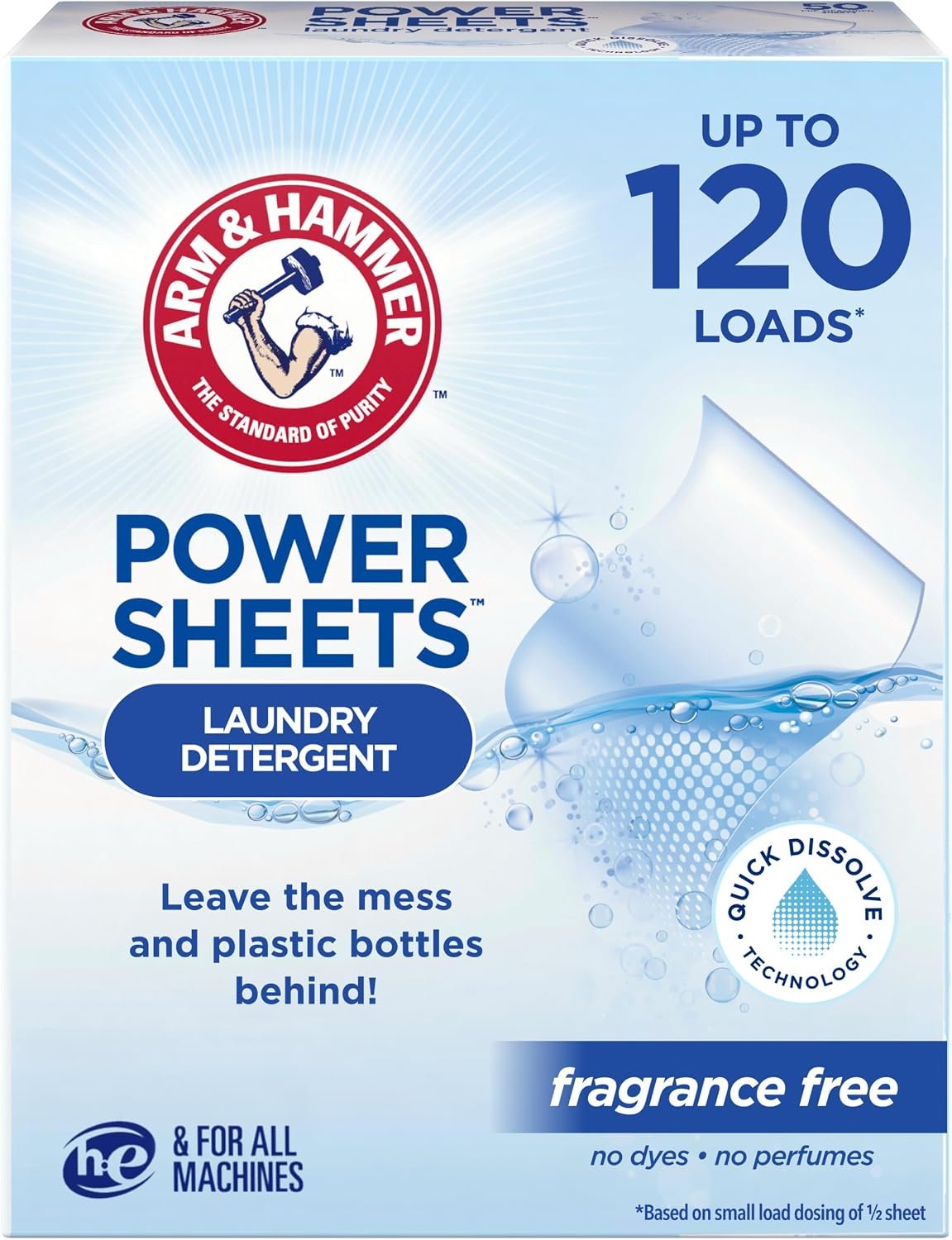 ARM & HAMMER Power Sheets Laundry Detergent, Fragrance Free, 60 Count