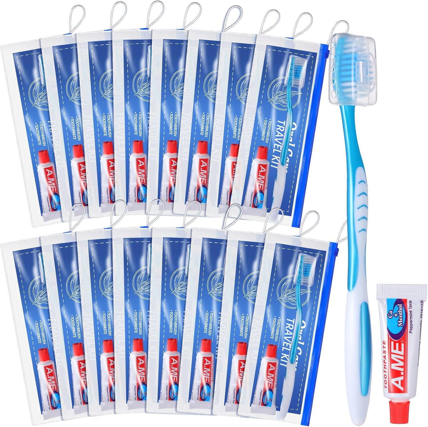 FoldTier 30 Set Travel Toothbrush Kit with Toothpaste, Cover, Resealable