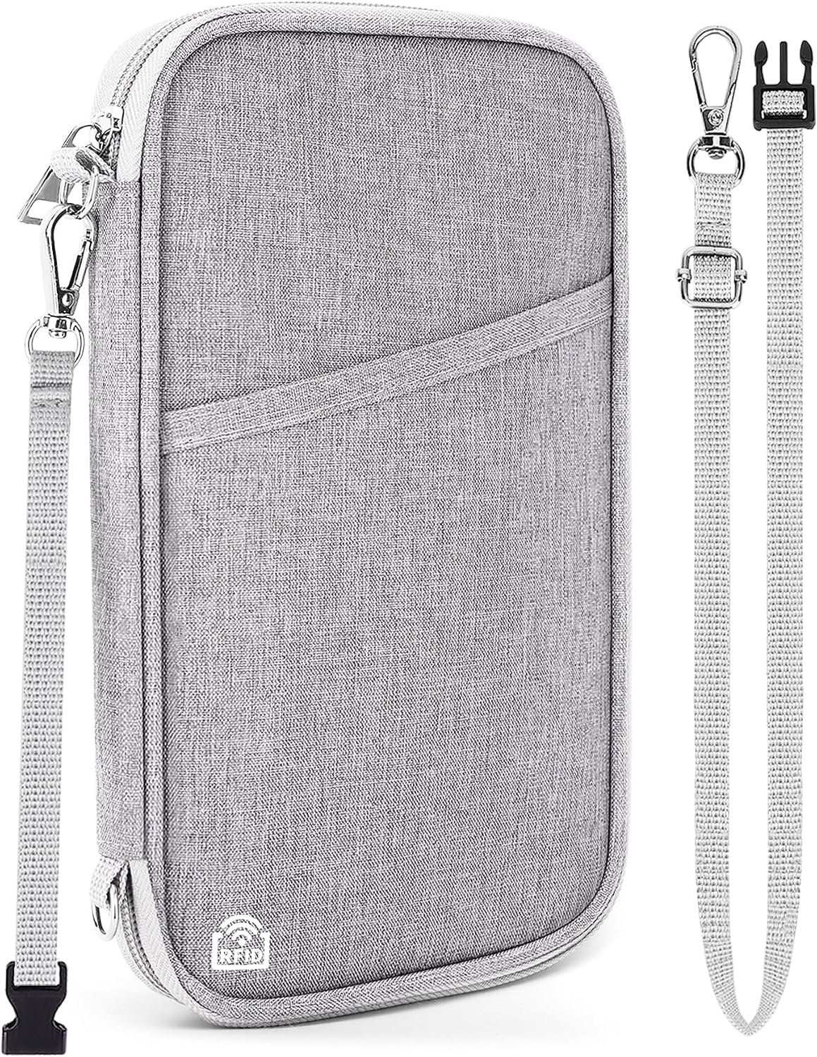 Passport Holder for Travel, RFID Blocking Wallet for Family, Grey