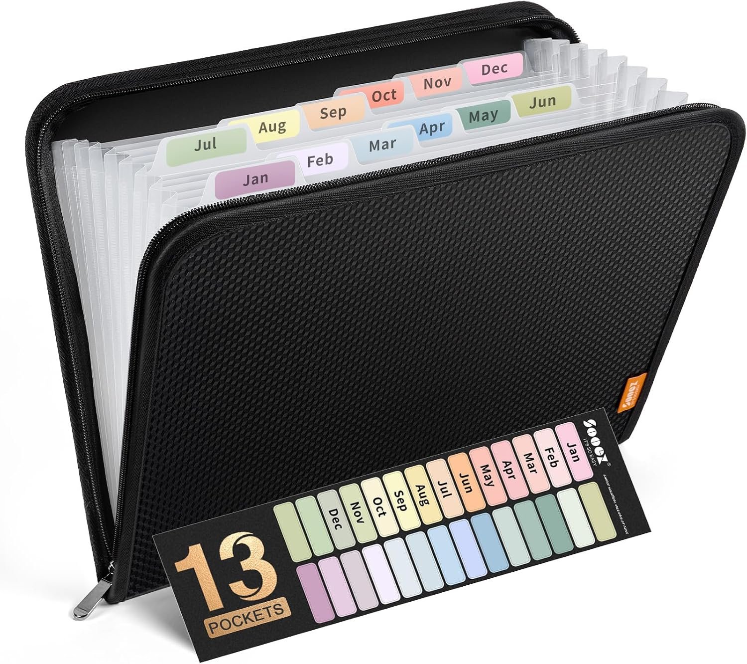 Sooez 13 Pocket Accordion File Organizer, Zipper Expanding File Folder A4