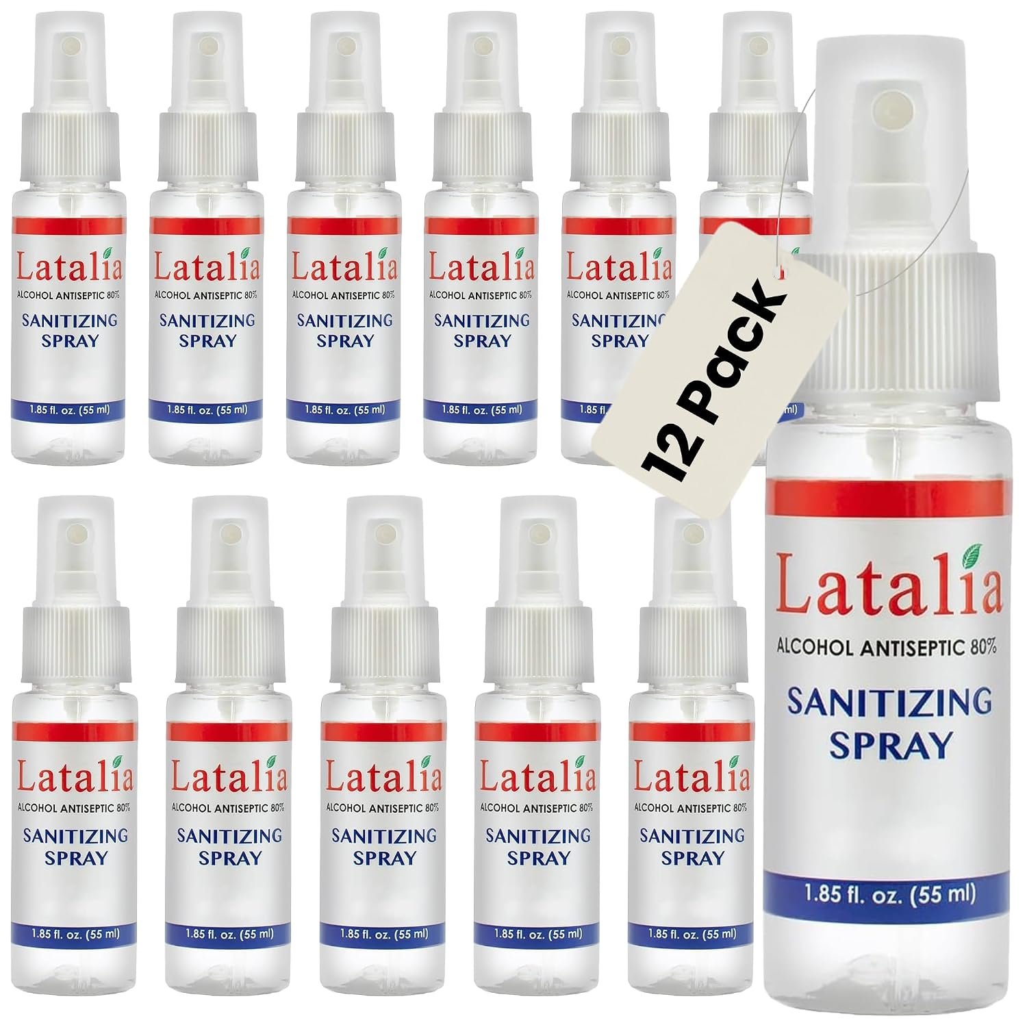 Latalia Fragrance Free Hand Sanitizer Spray Pack of 12 with 80% Alcohol