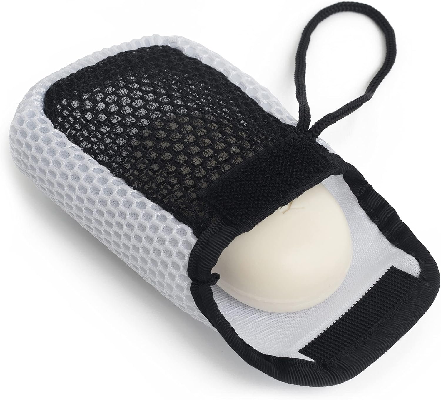 MainBasics Exfoliating Bar Soap Pouch Dual-Sided Body Scrubber, White