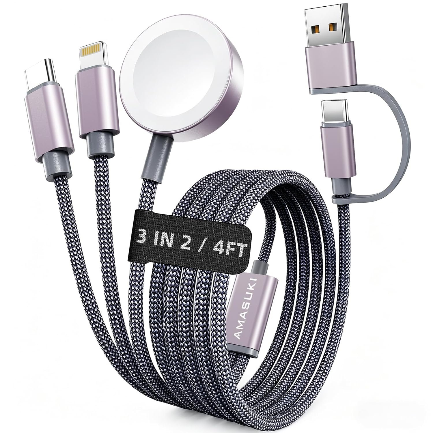 2026 Travel Essentials for Apple Watch Charger,Cruise Vacation Camping Essentials,iPhone Charger,Multi Charging Cable,3 in 2 Charging Docks for iWatch Series 12 11-2/Ultra,iPhone 17-12,Car