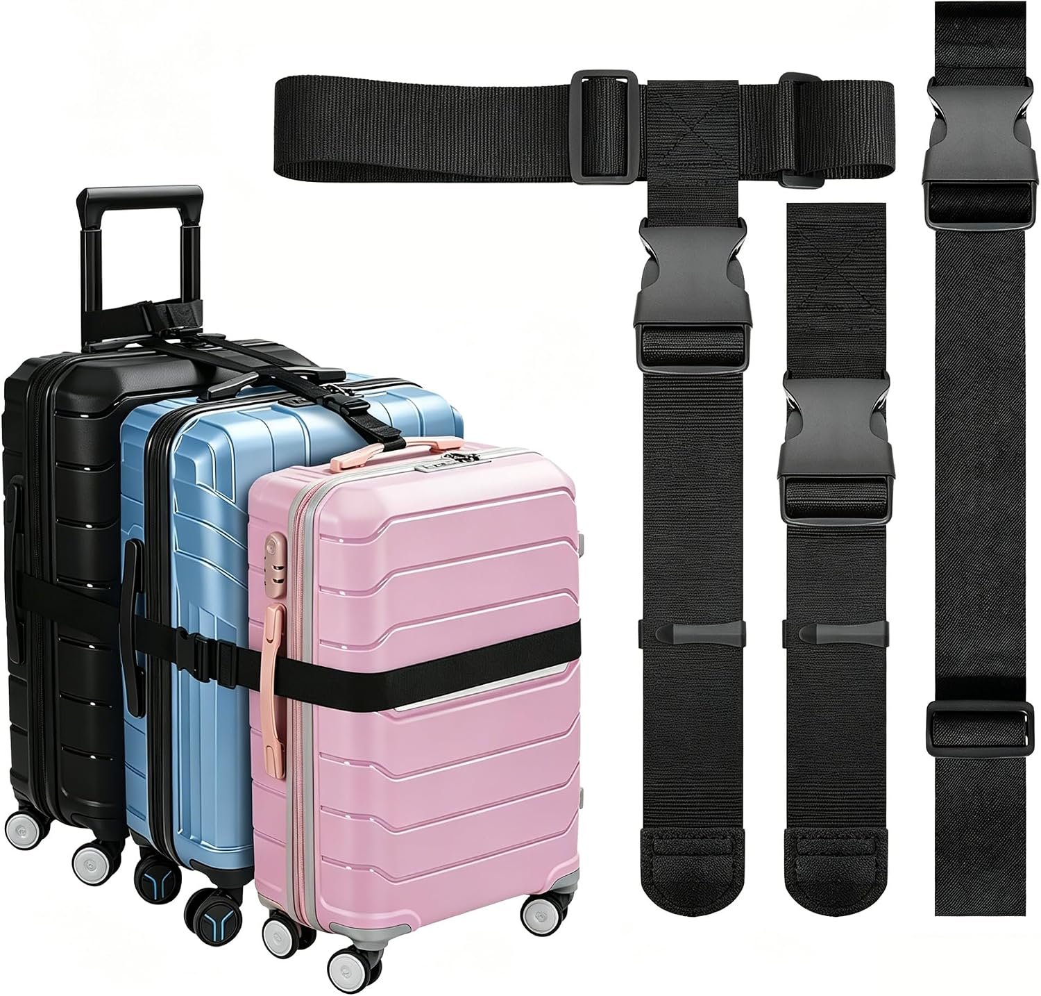 3 Packs Luggage Straps for Suitcases, 2 Connector Straps & Elastic Strap