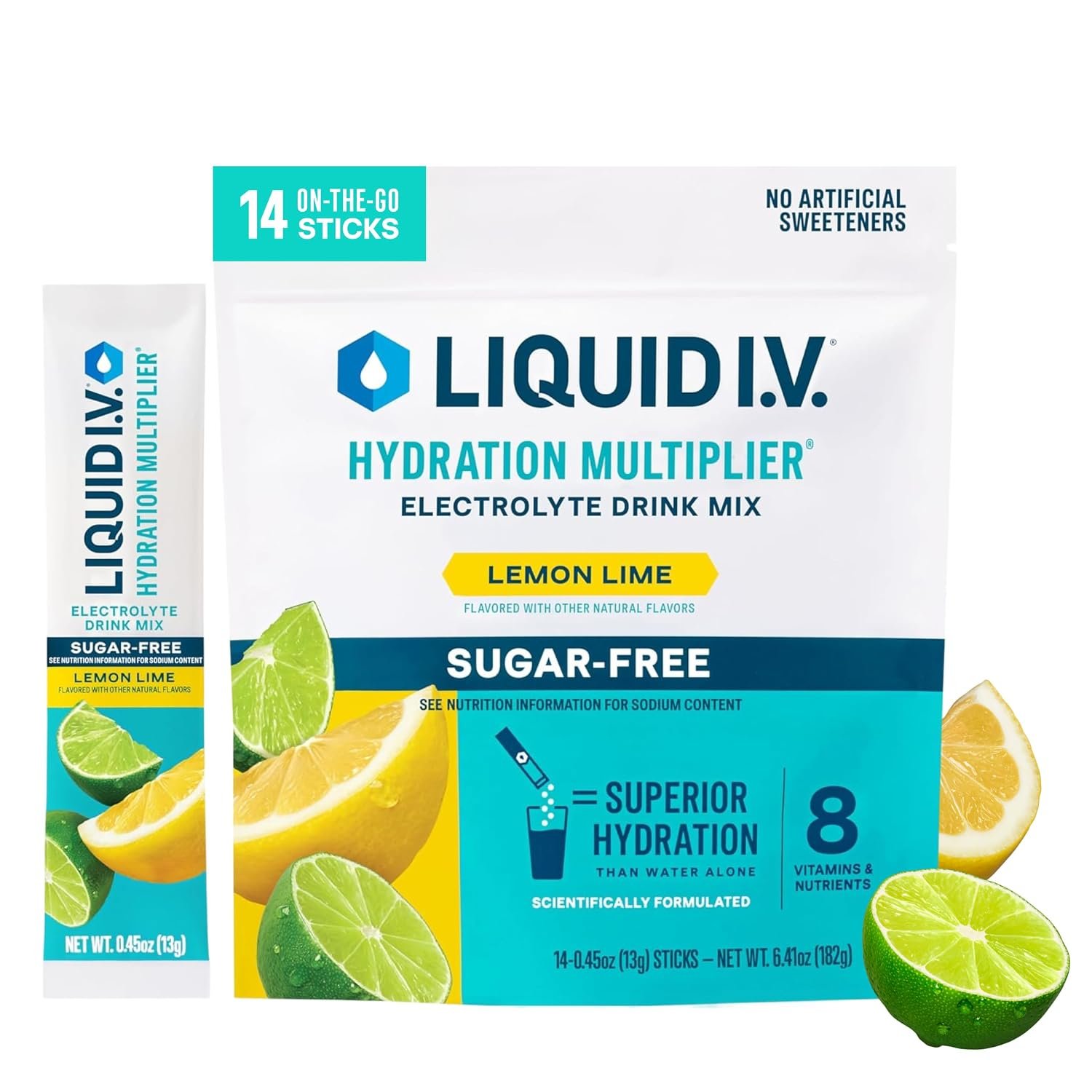Liquid I.V. Sugar Free Hydration Electrolytes, Lemon Lime, 14 Count
