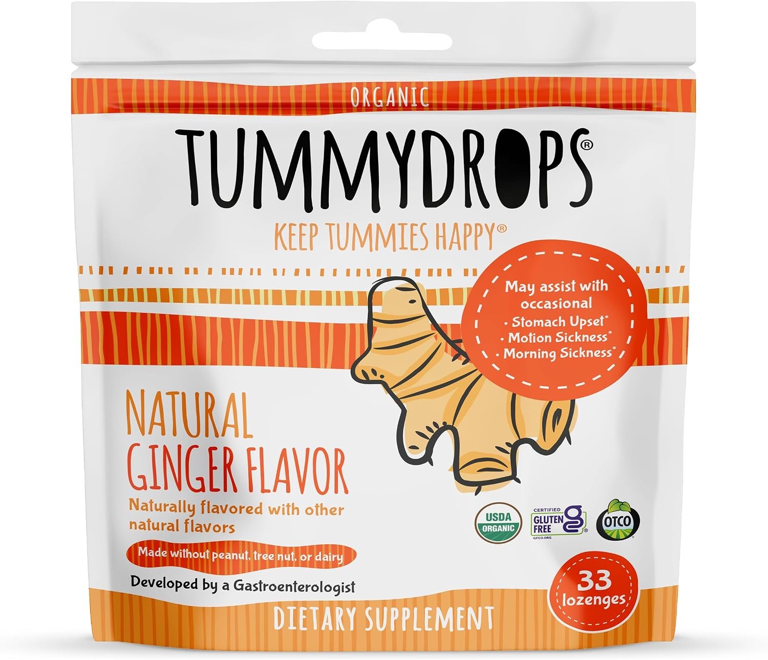 Tummydrops Natural Ginger Lozenges, 33 ct, for Queasy Stomachs