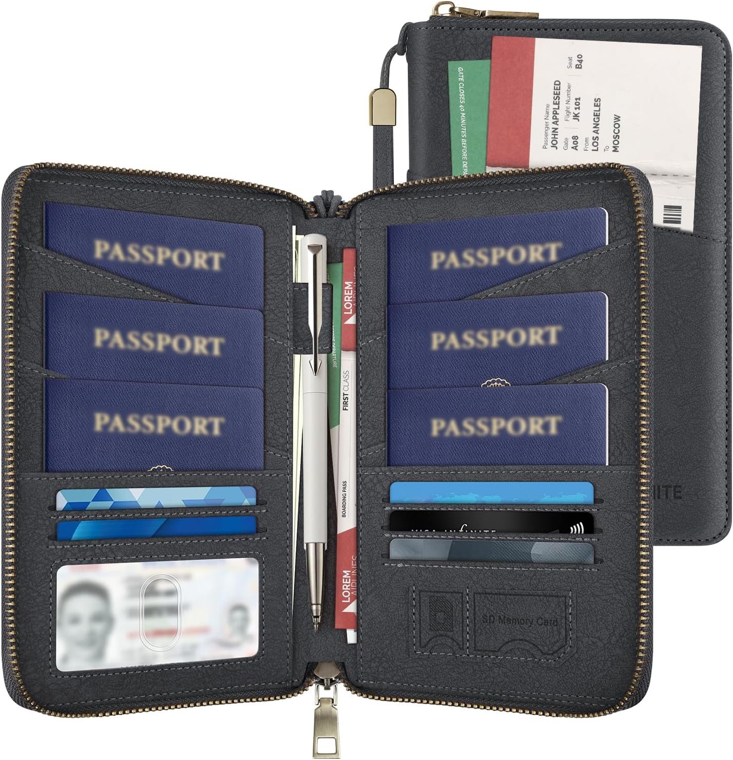 Likesing Family Passport Holder for 4, RFID Multiple Passport Holder-Grey