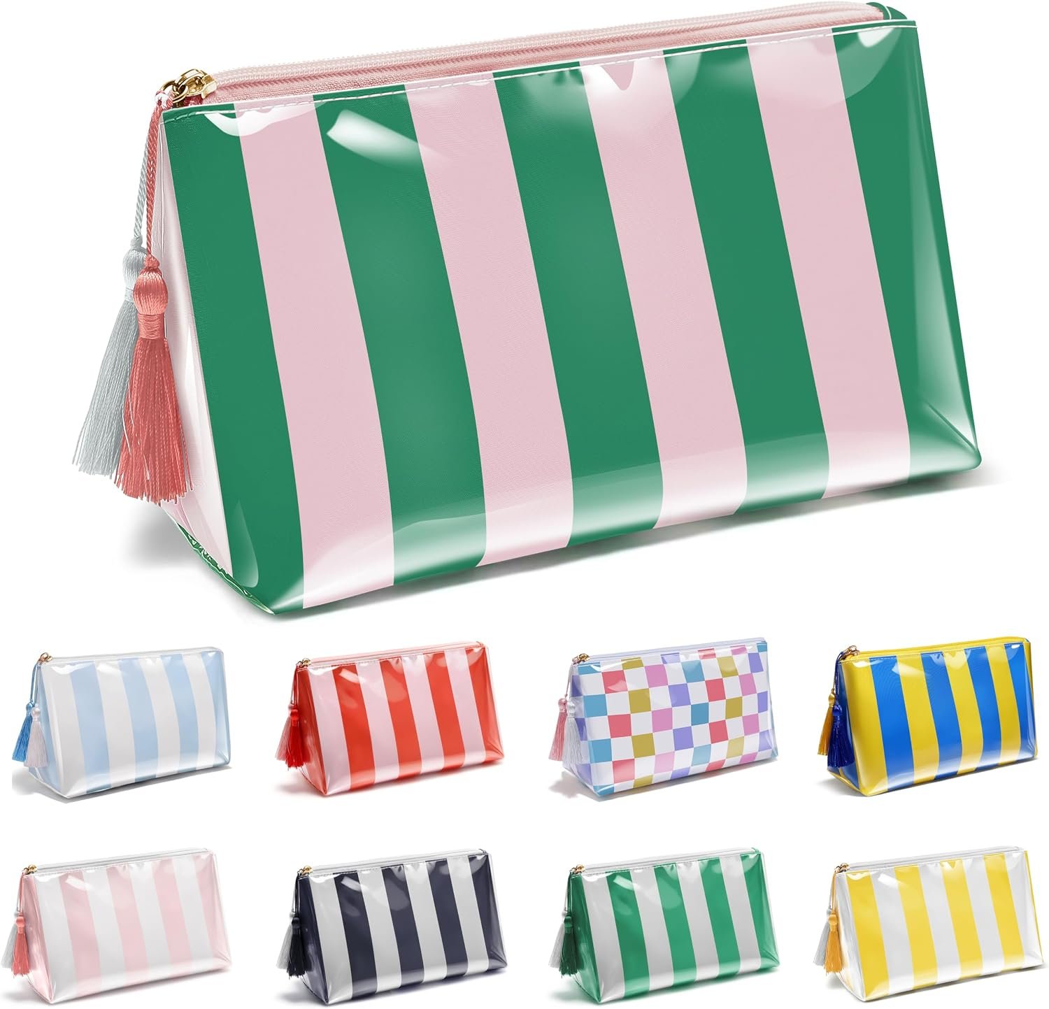 PVC Waterproof Makeup Bag, Large Clear Coated Cosmetic Bags for Women Girls, Travel Makeup Bag for Purse Organizer Zipper Pouch Beach Summer Vacation Essentials Gifts for Women