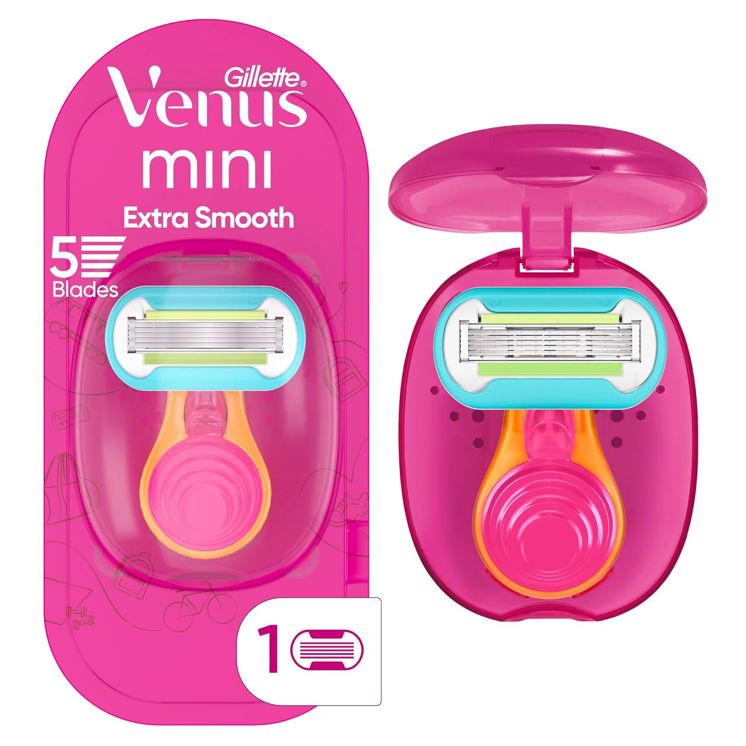 Gillette Venus Extra Smooth Travel Razor Kit for Women, Mini Handle + Refill + Case